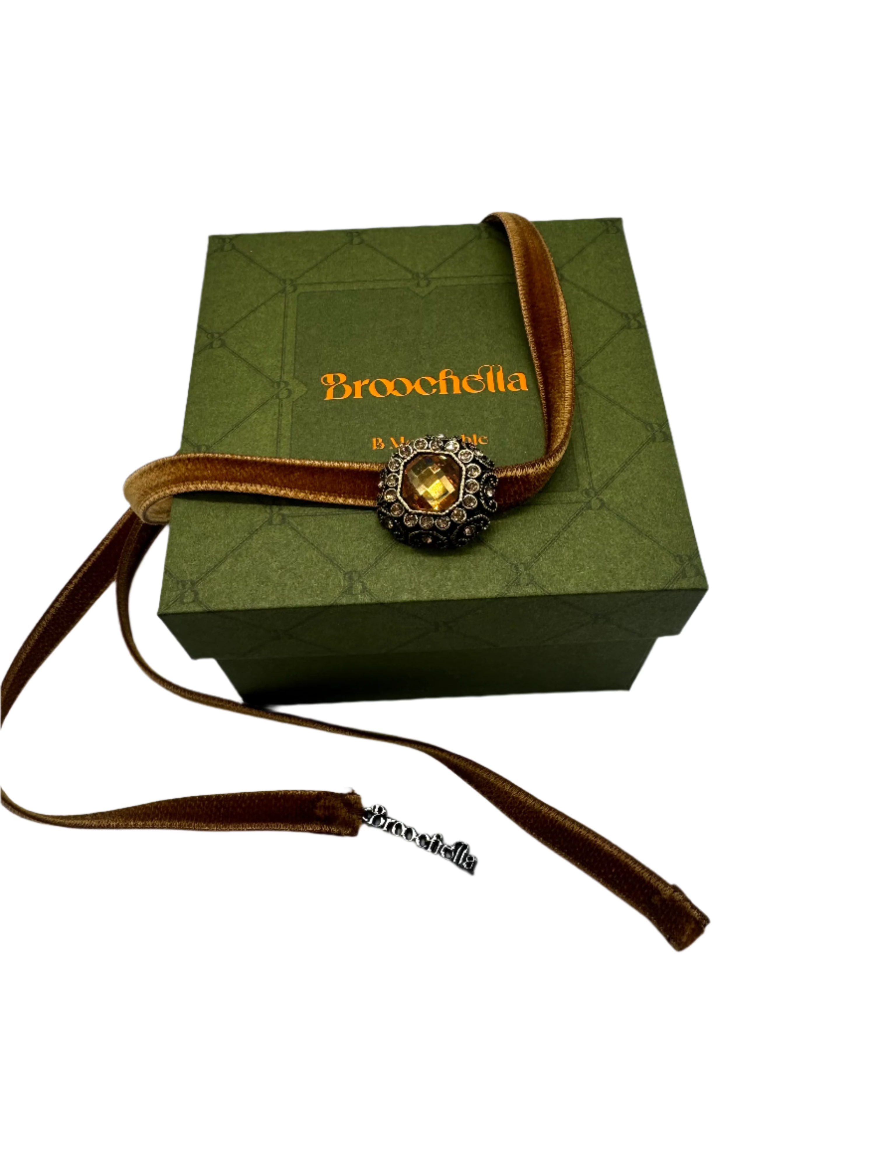 Broochella velvet choker handmade bejewelled centre designer luxury bronze