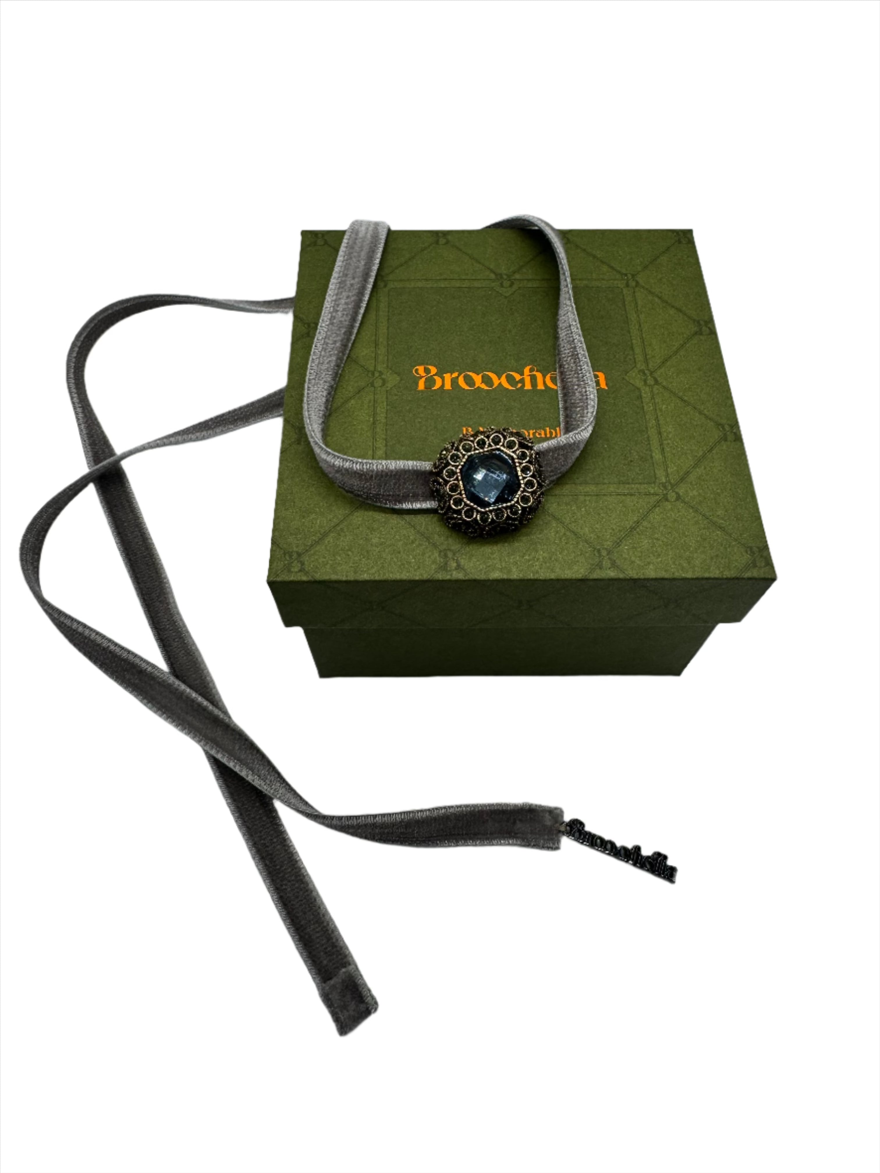 Broochella velvet choker handmade bejewelled centre designer luxury silver