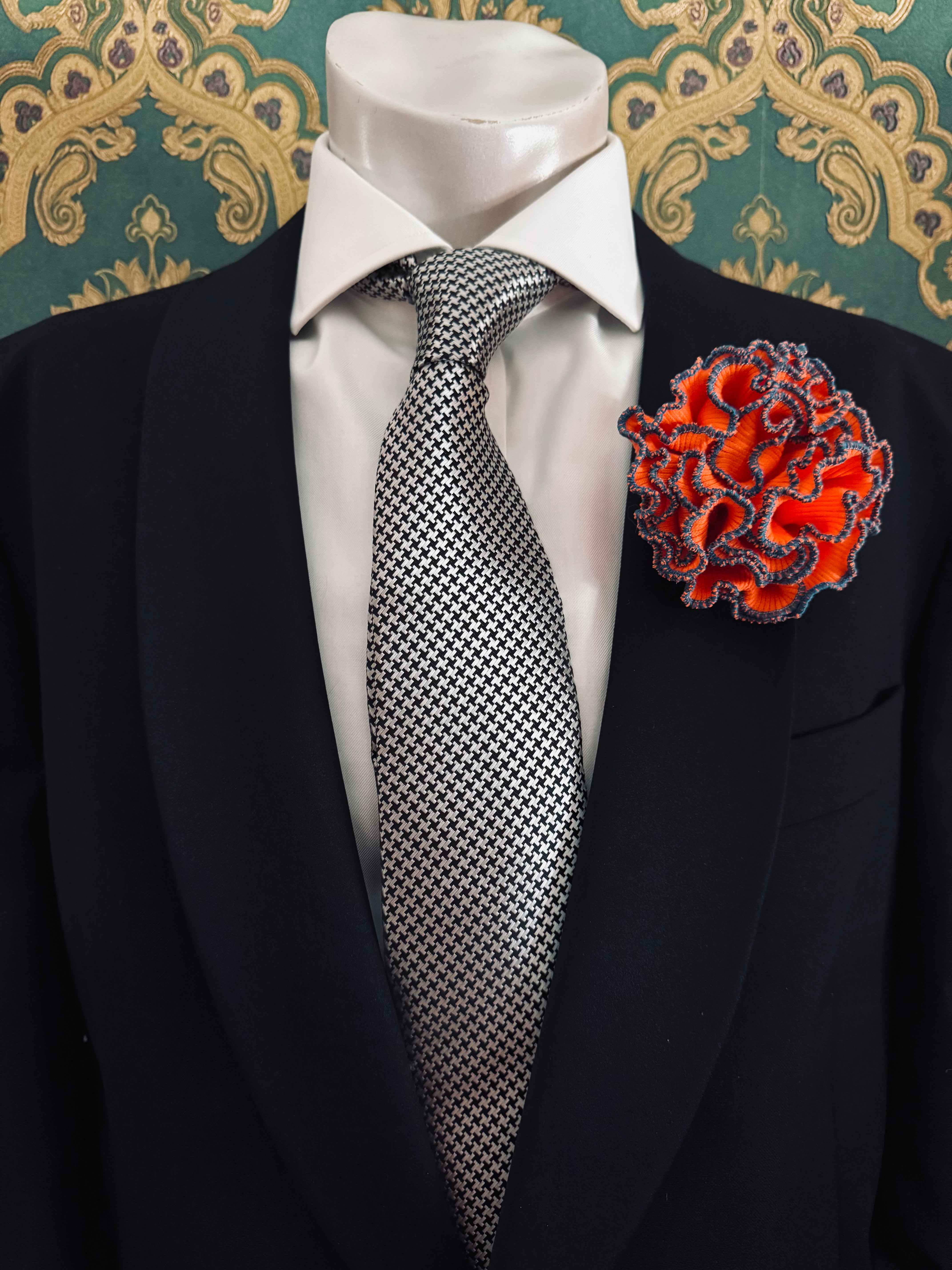 Broochella Men's Corallo flower brooch pin handmade luxury designer orange