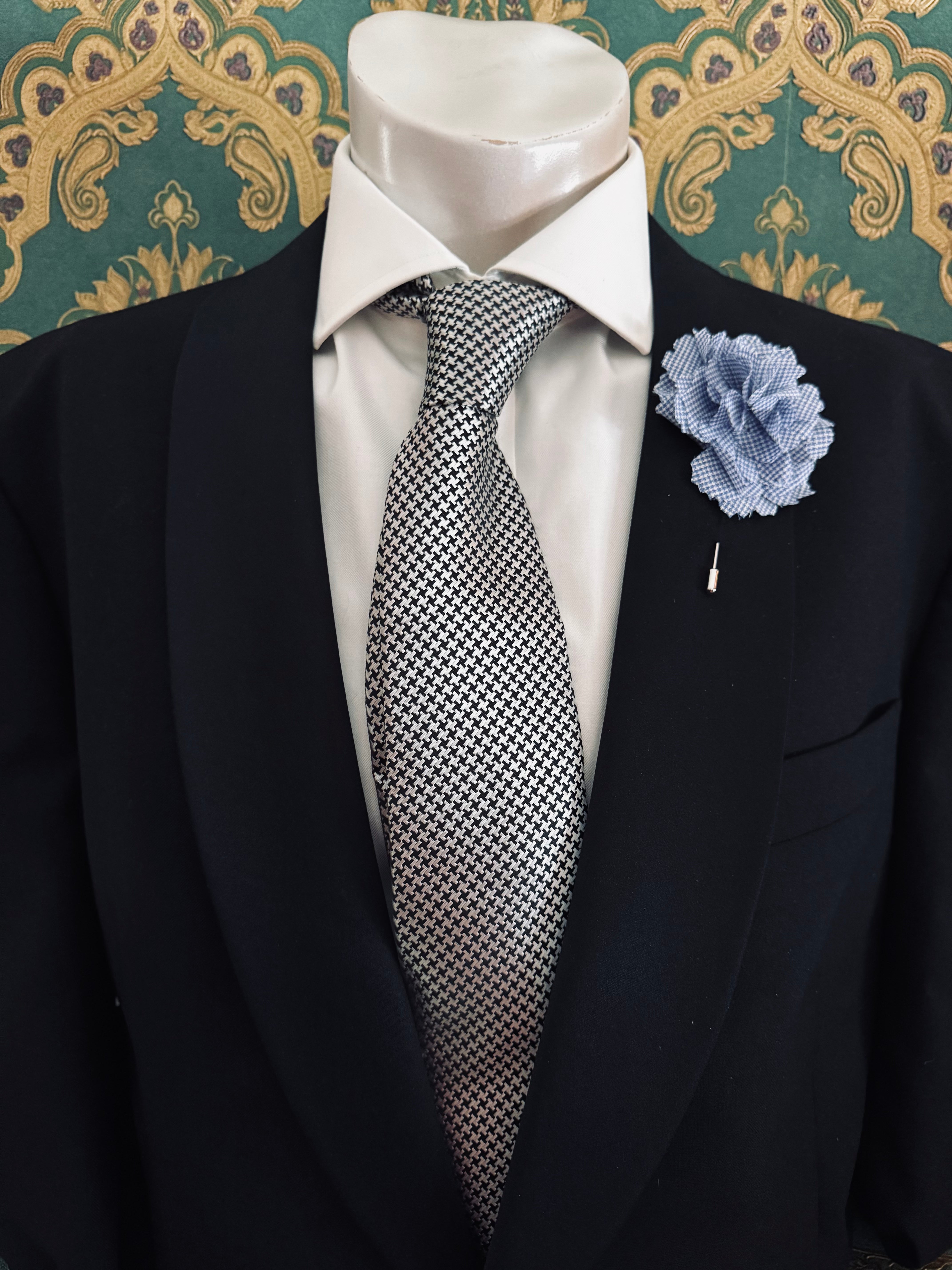 Broochella Men's Carnation flower brooch pin linen handmade luxury designer blue