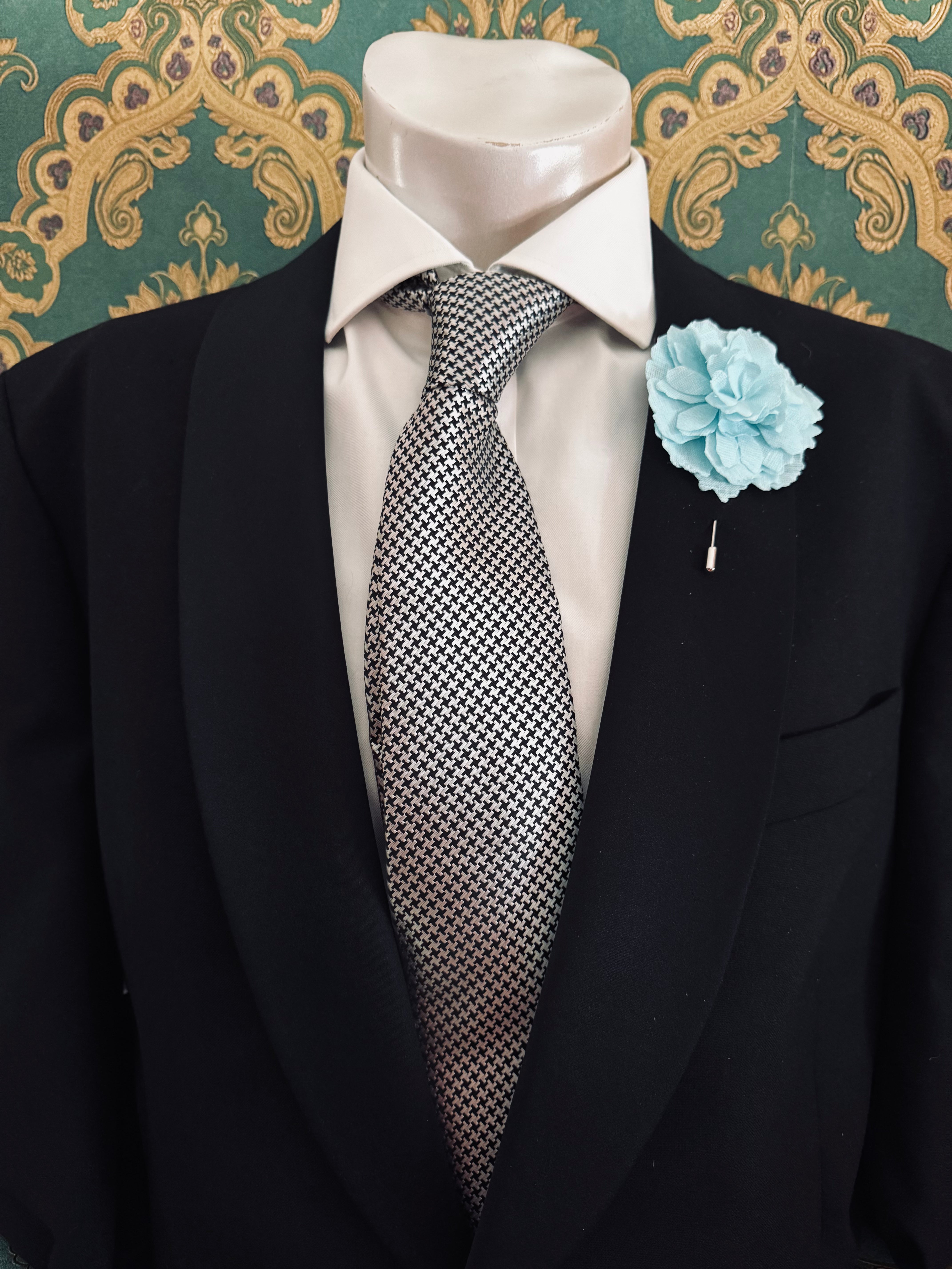 Broochella Men's Carnation flower brooch pin linen handmade luxury designer blue