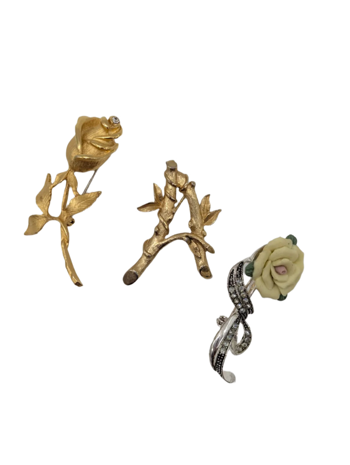 Broochella Flora reverie vintage brooch pin set trio gold tone metal flower luxury men’s women’s