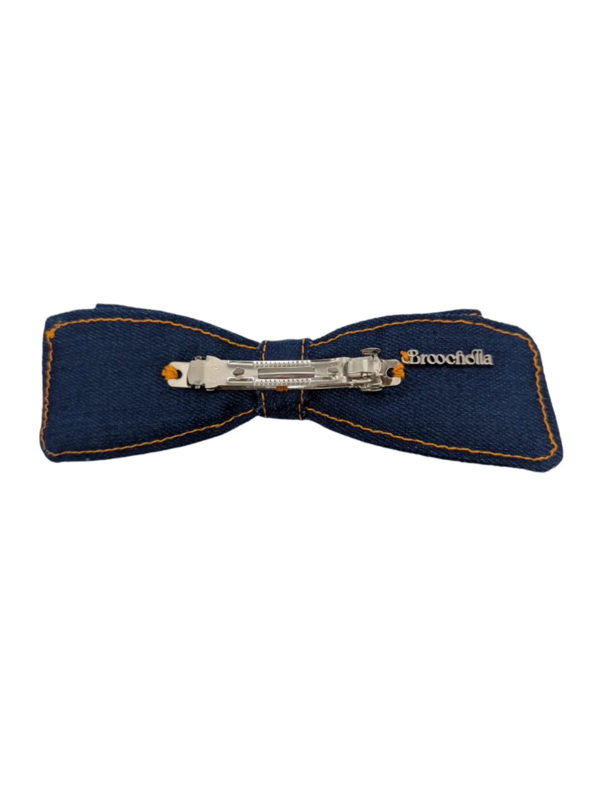 Broochella blue denim hair clip bow handmade upcycled designer luxury women’s