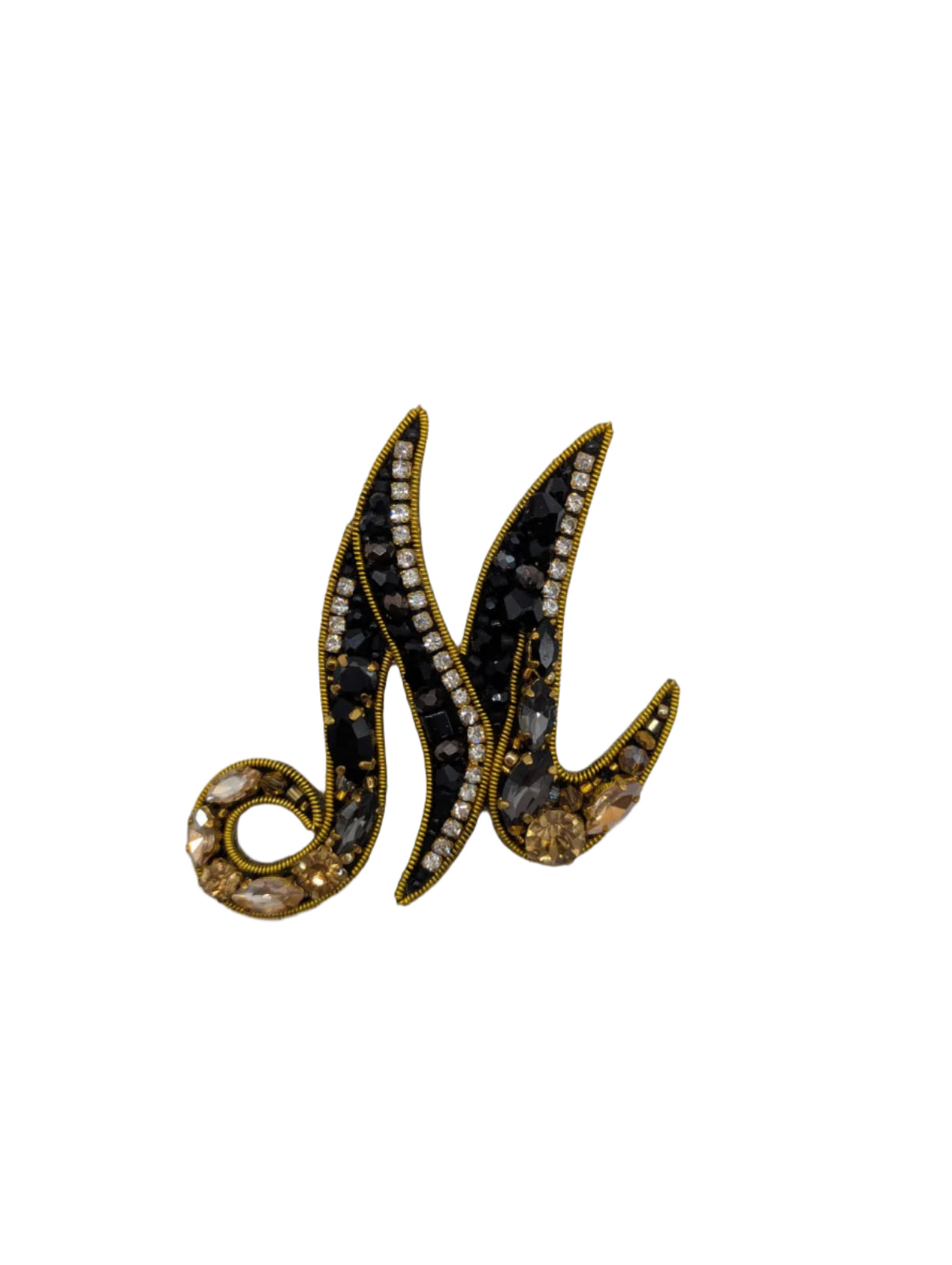 Broochella Men's Initial Alphabet brooch pin gold black hand beaded sequin crystal handmade designer luxury M