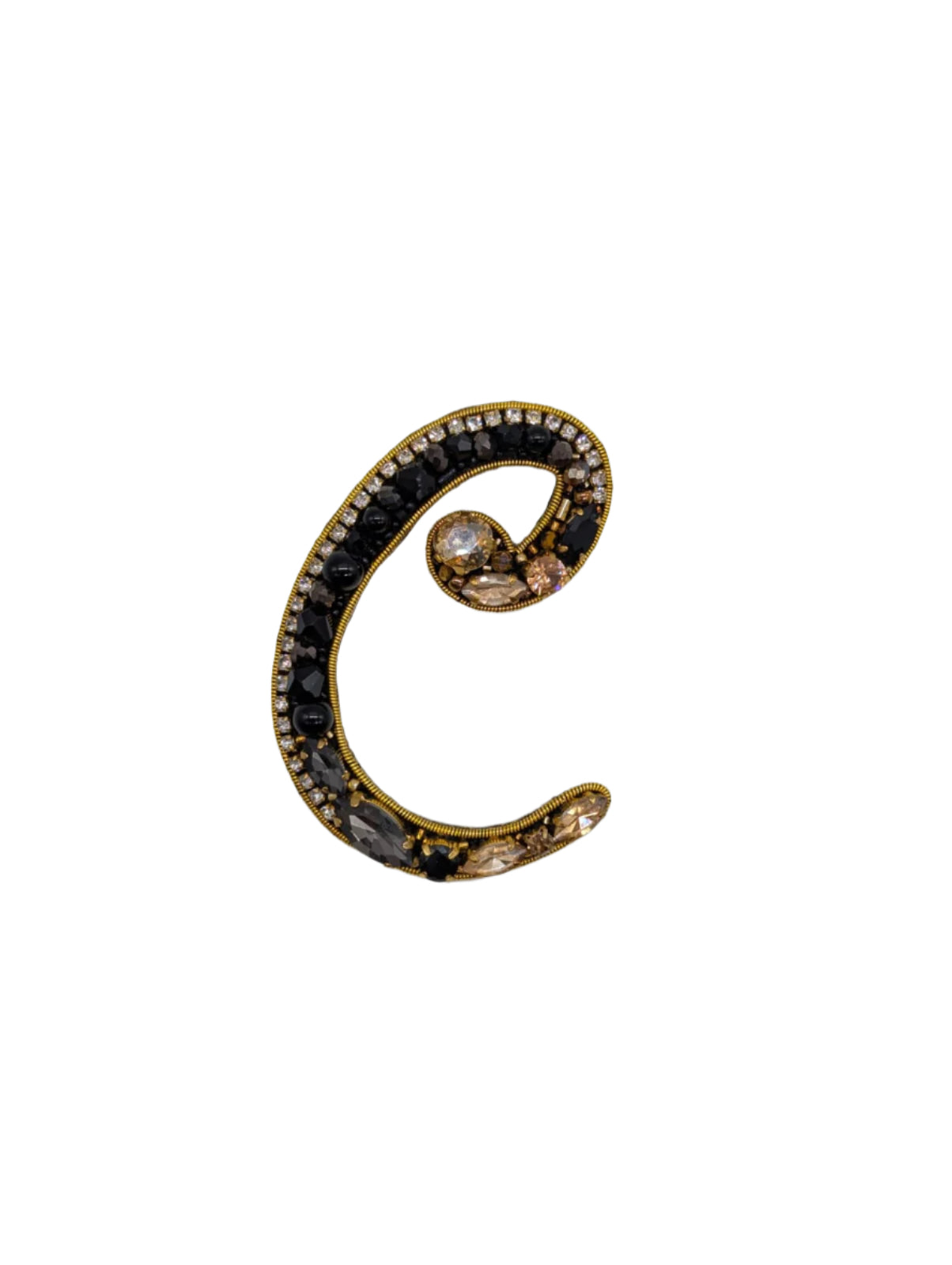 Broochella Men's Initial Alphabet brooch pin gold black hand beaded sequin crystal handmade designer luxury C