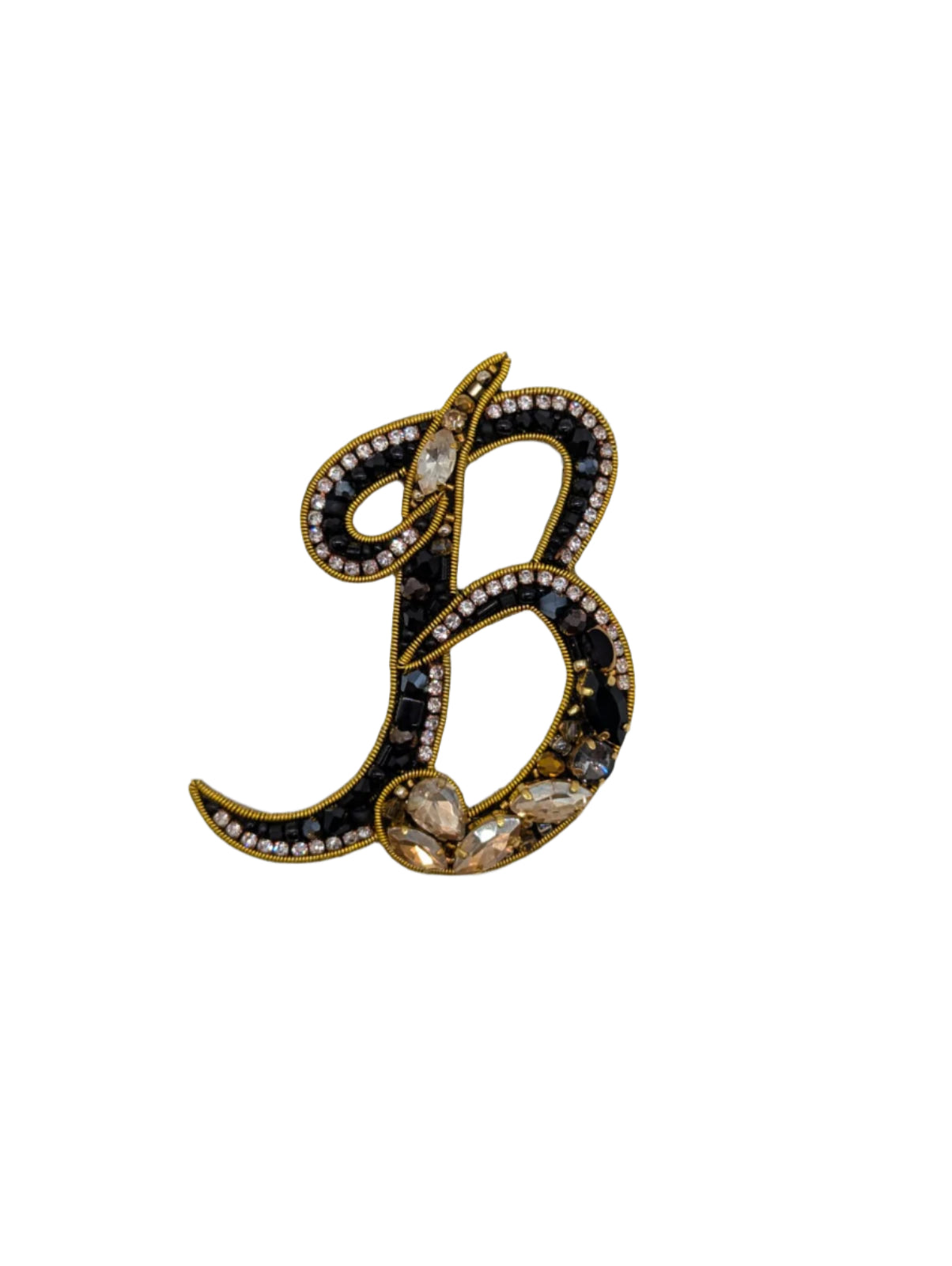 Broochella Men's Initial Alphabet brooch pin gold black hand beaded sequin crystal handmade designer luxury B