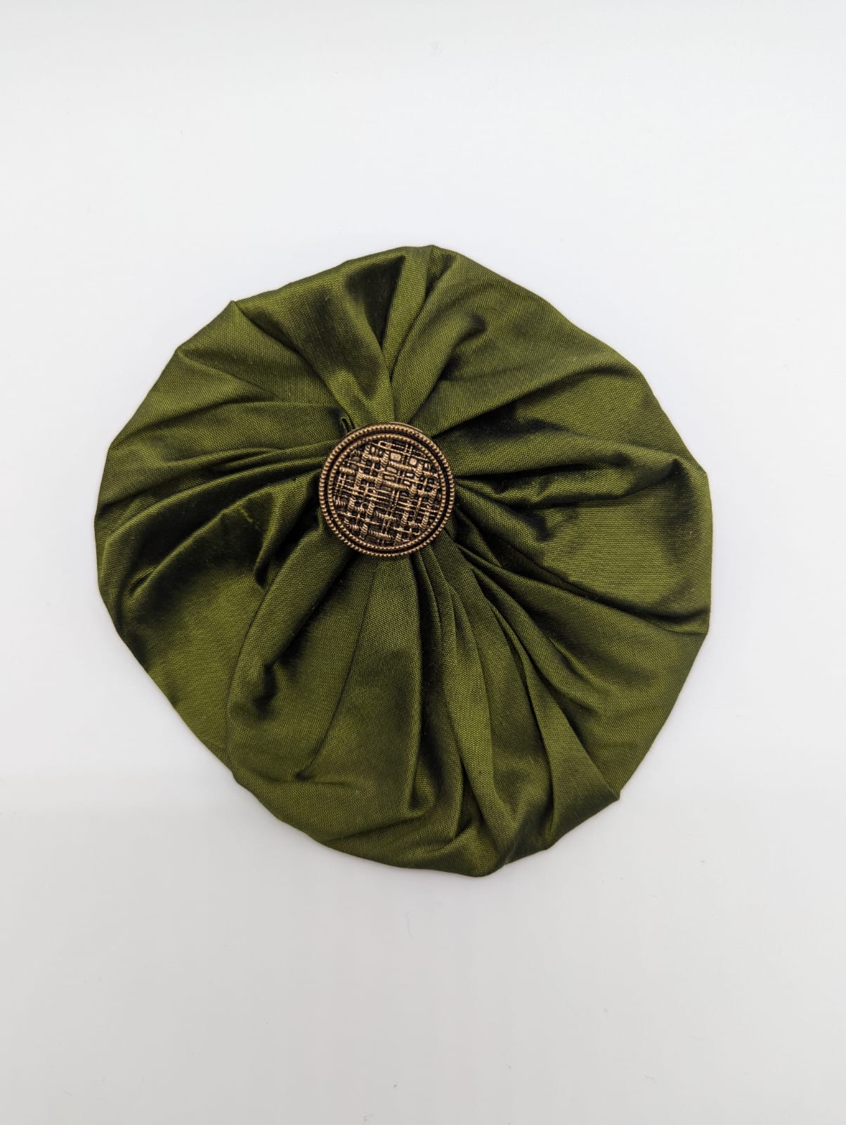 Broochella Men's lollipop brooch pin silk handmade gold button embellishment designer luxury green large