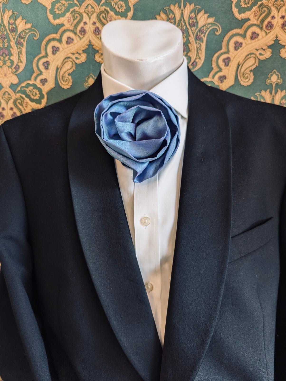 Broochella Isabella Rossellini Men's flower brooch pin handmade silk designer luxury Powder Blue