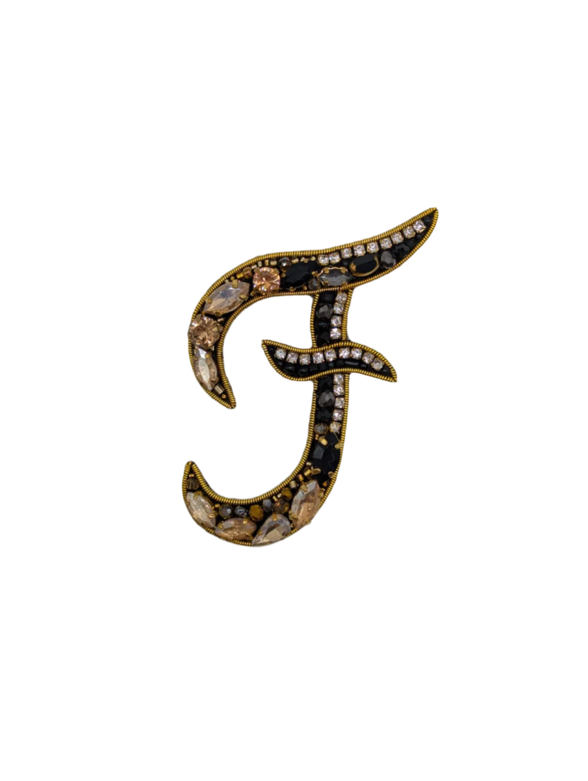 Broochella Men's Initial Alphabet brooch pin gold black hand beaded sequin crystal handmade designer luxury F