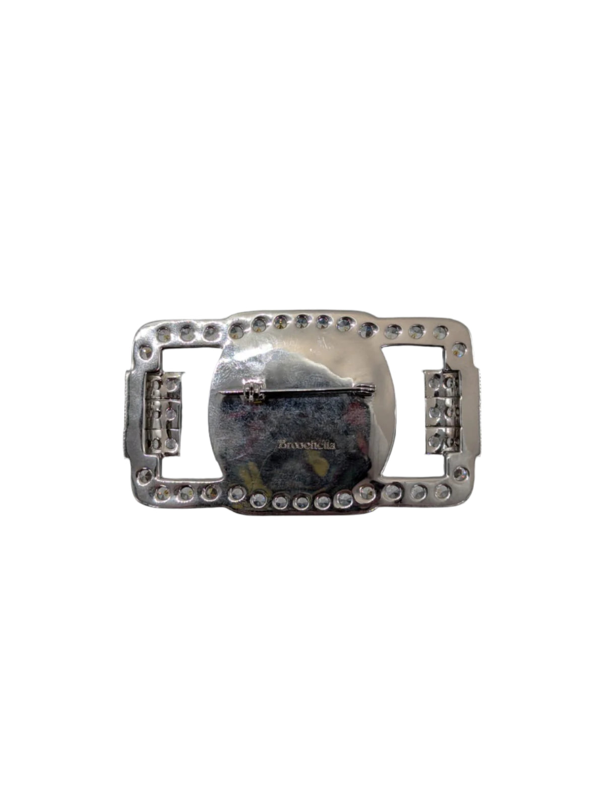 Broochella Men's Libertene brooch pin silver tone metal crystal resin turquoise centre luxury designer