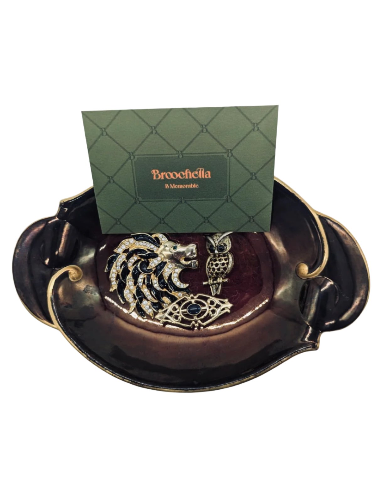Broochella Brunelleschi brooch pin trio vintage brooch set animal gold tone metal lion owl women’s men’s