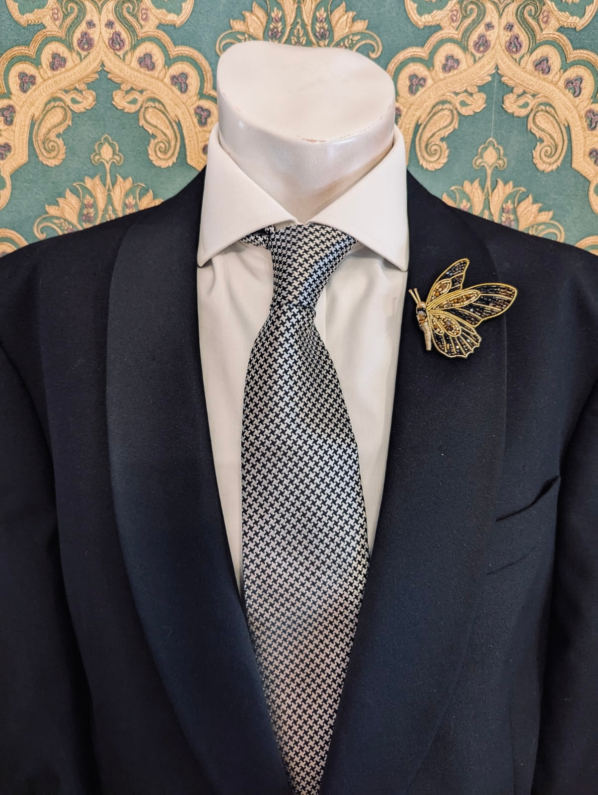 Broochella Men’s Butterfly brooch pin gold black hand beaded sequin crystal luxury designer