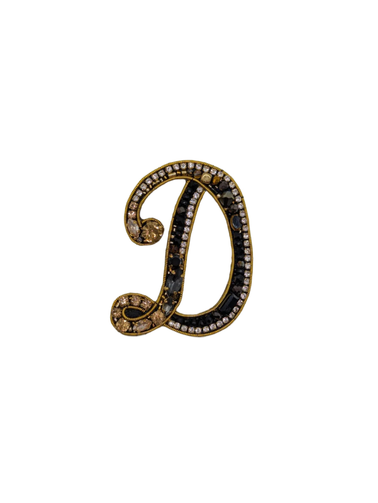 Broochella Men's Initial Alphabet brooch pin gold black hand beaded sequin crystal handmade designer luxury D