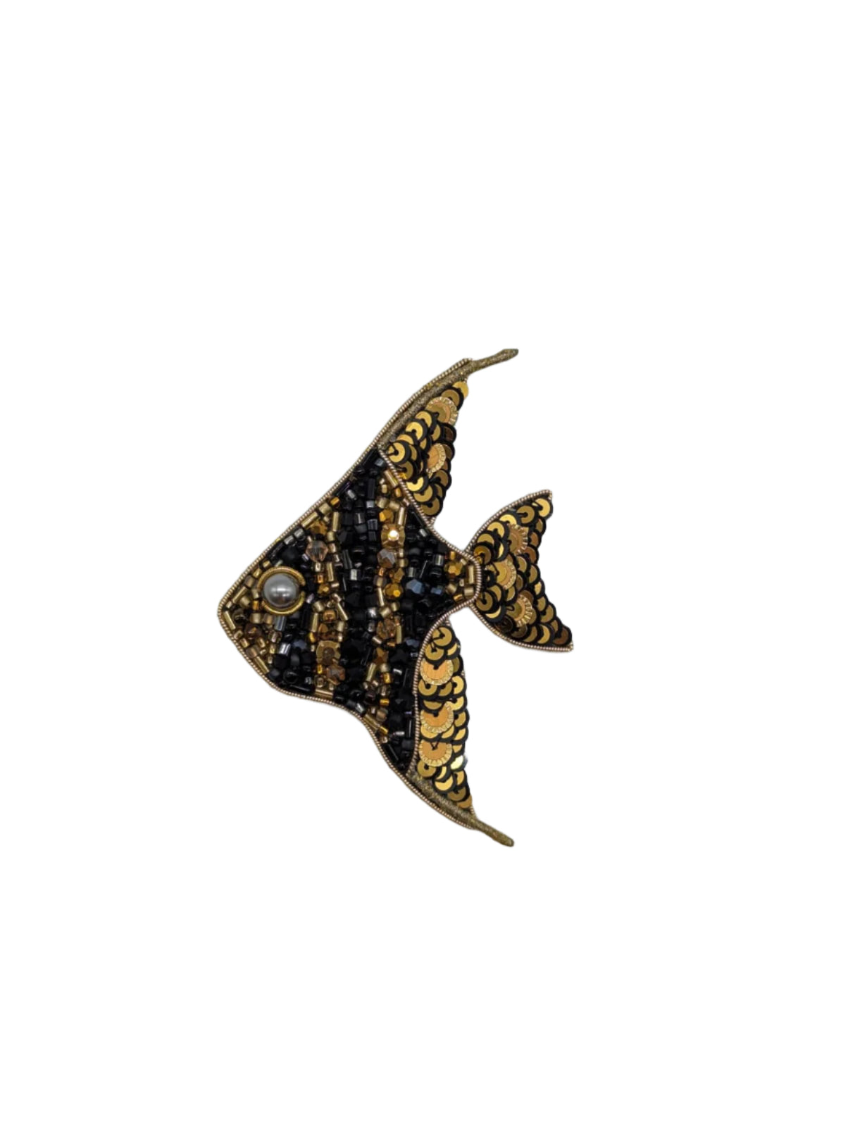 Broochella Men's Fish brooch pin gold black hand beaded sequin handamde luxury designer