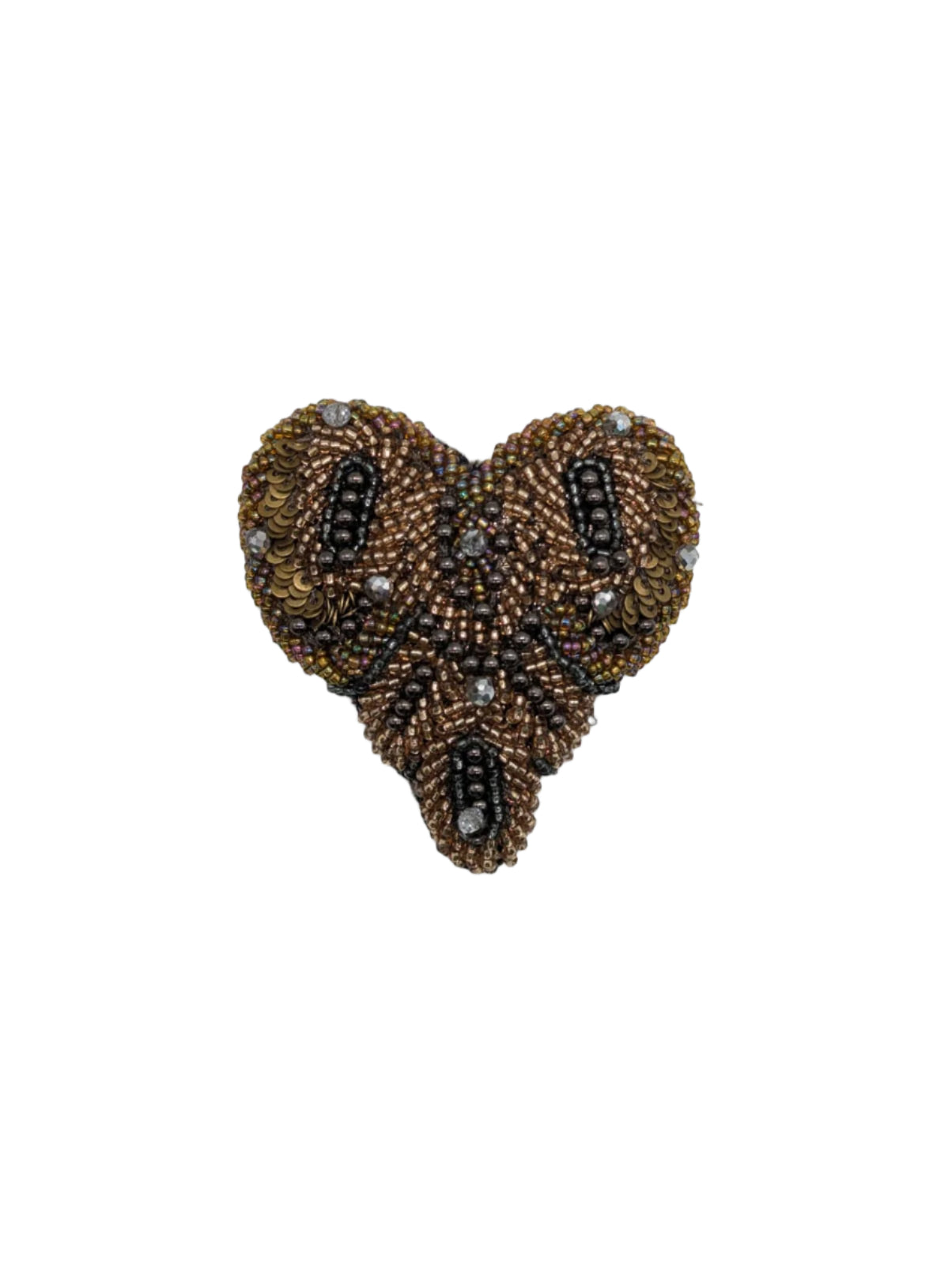 Broochella Men’s Amore heart brooch hand beaded handmade gold silver luxury designer