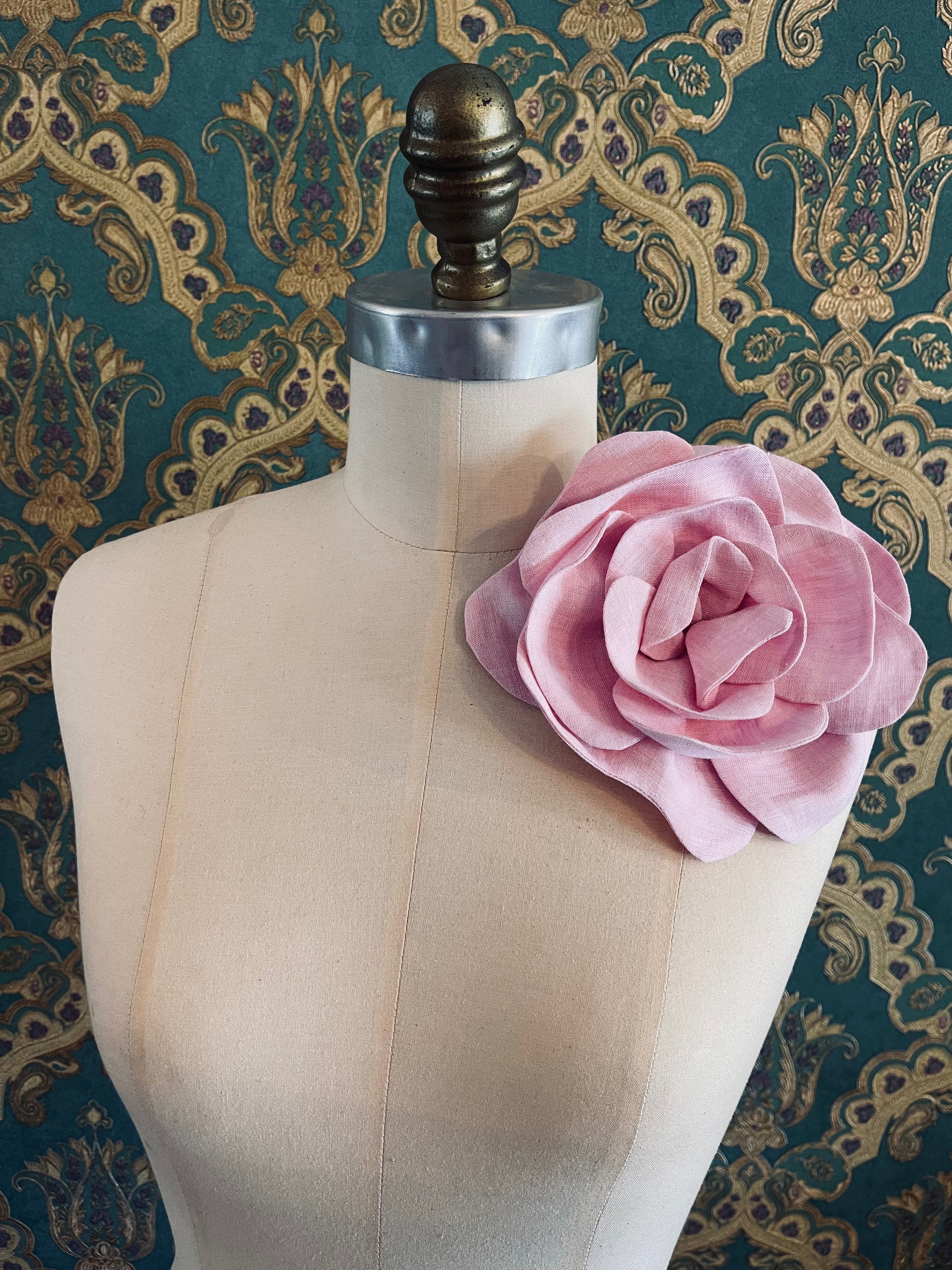 Broochella Florella pink large flower brooch pin linen handmade luxury designer women’s men’s