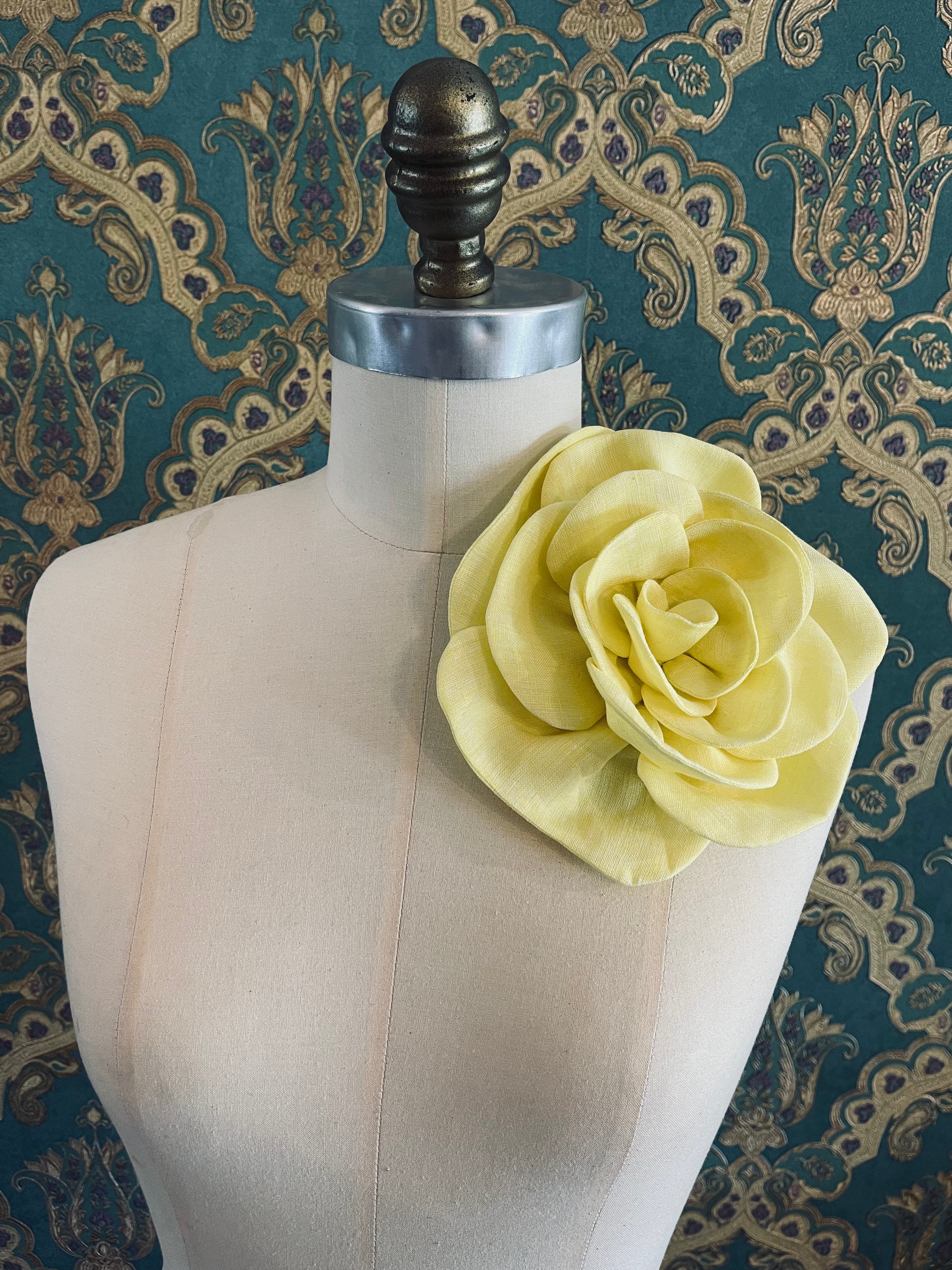 Broochella Florella yellow large flower brooch pin linen handmade designer luxury women’s men’s