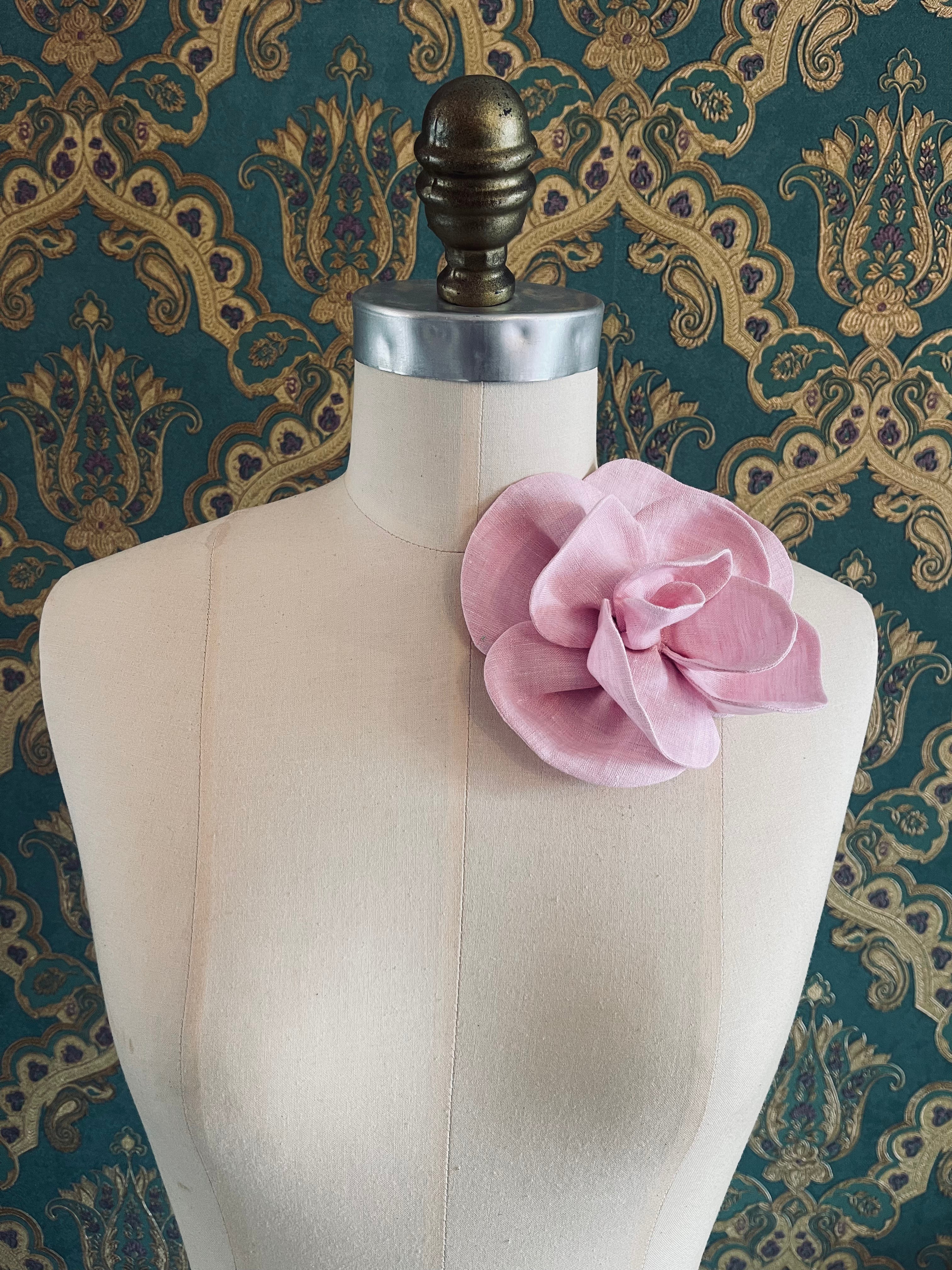 Broochella florella small pink flower brooch pin linen handmade luxury designer women’s men’s