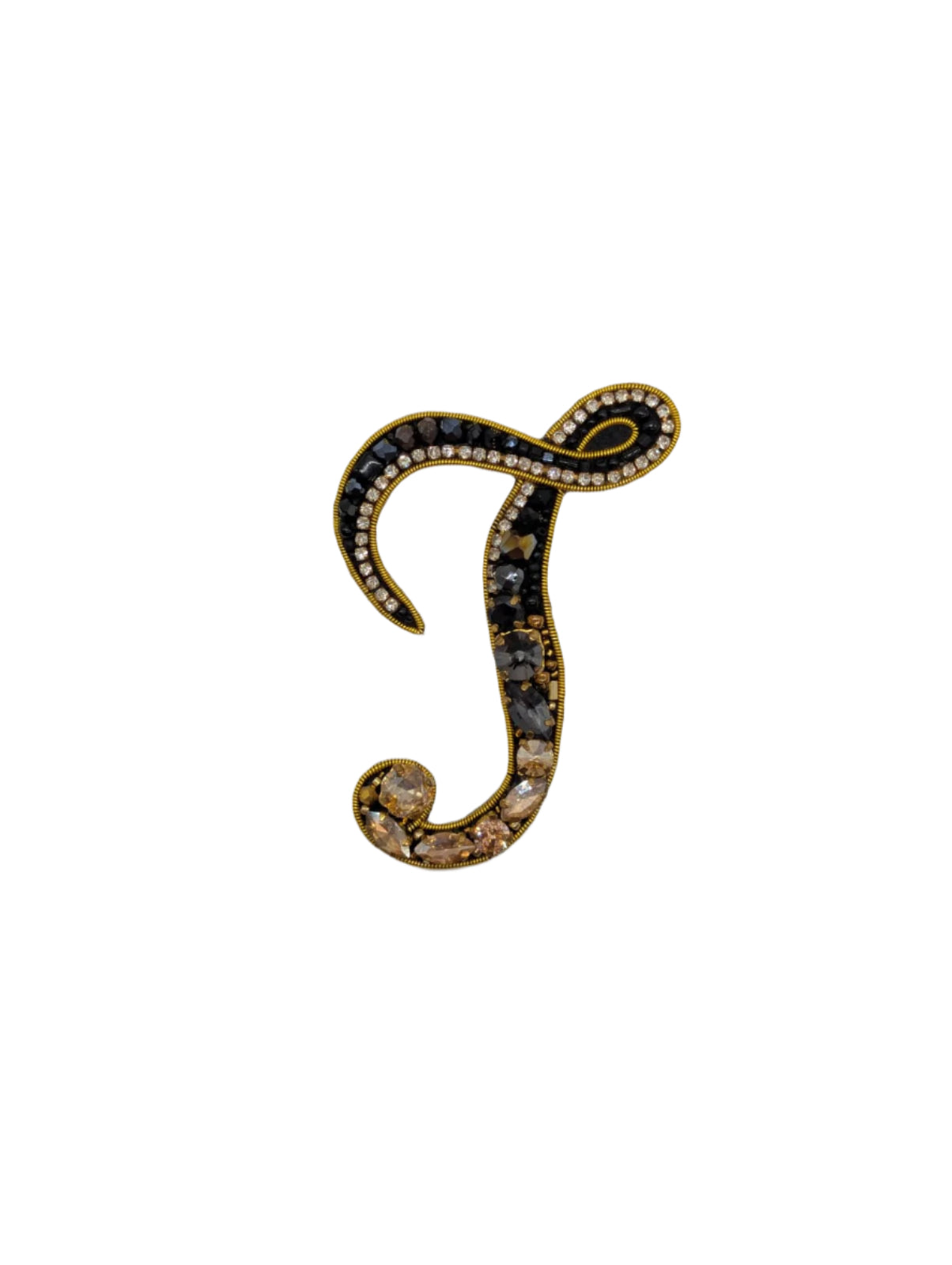 Broochella Men's Initial Alphabet brooch pin gold black hand beaded sequin crystal  handmade designer luxury J
