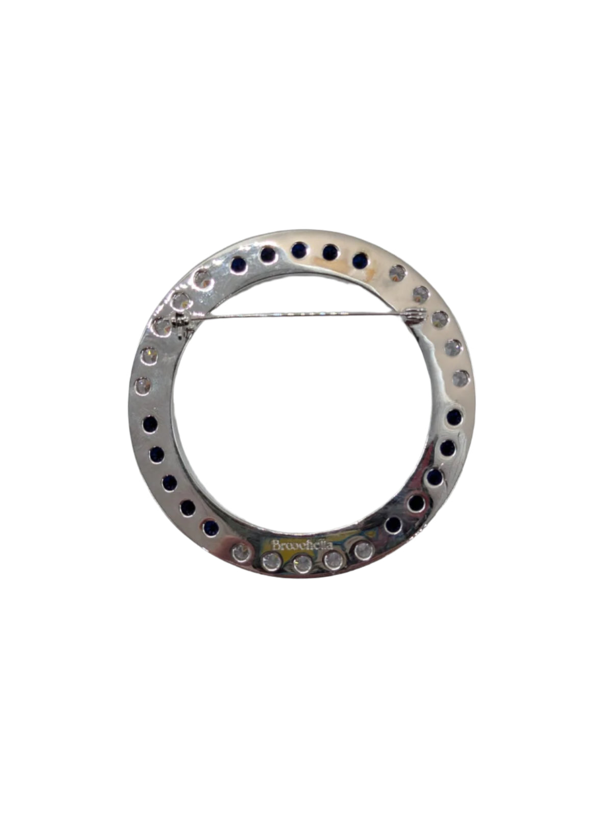 Broochella Men's Moon brooch pin silver tone metal blue clear crystal luxury designer