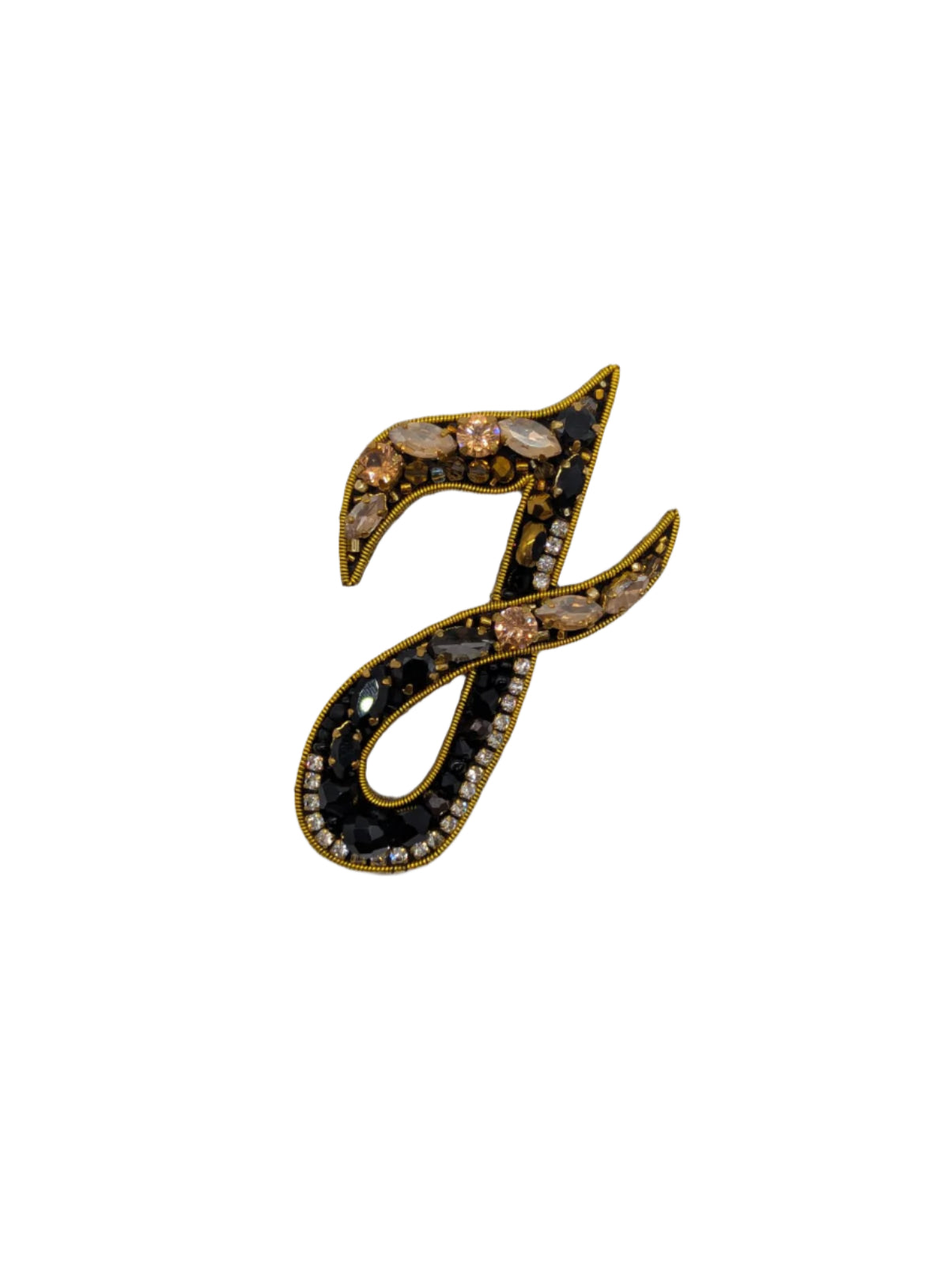 Broochella Men's Initial Alphabet brooch pin gold black hand beaded sequin crystal  handmade designer luxury I