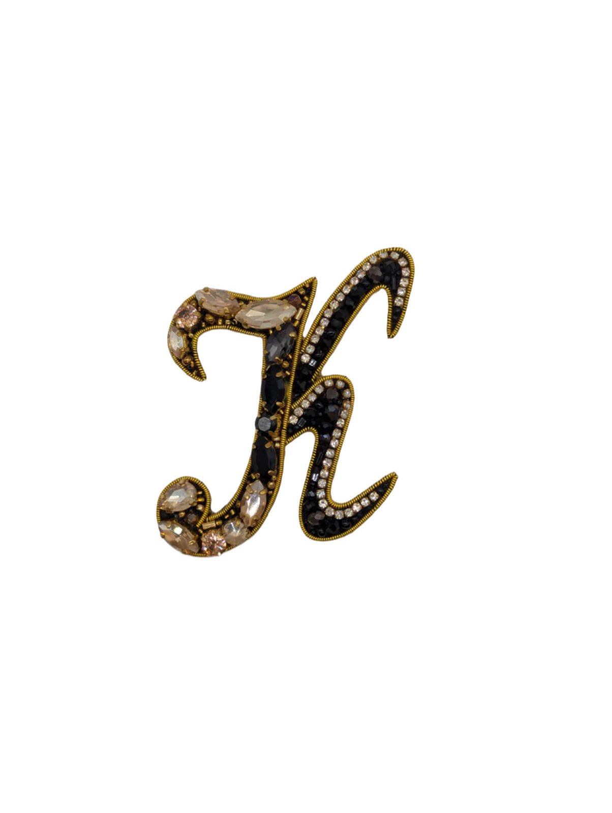 Broochella Men's Initial Alphabet brooch pin gold black hand beaded sequin crystal  handmade designer luxury K