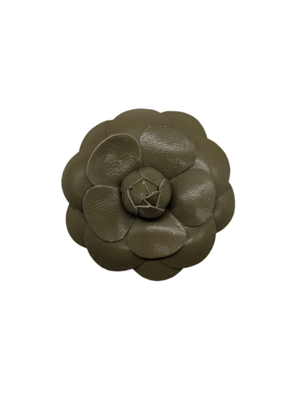 Broochella Men’s Camelia Uomo flower brooch pin leather handmade designer luxury Avocado green