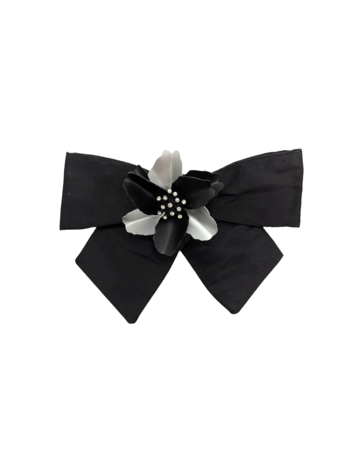 Broochella La Notte Bloom Bow brooch pin black silk handmade vntage silver flower embellishment men's women's designer luxury