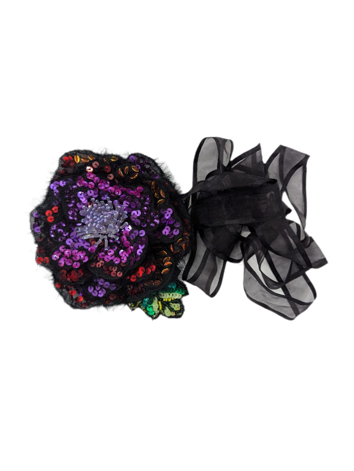 Broochella Luminosa flower choker brooch pin small pink black hand beaded sequin handmade designer luxury women’s 