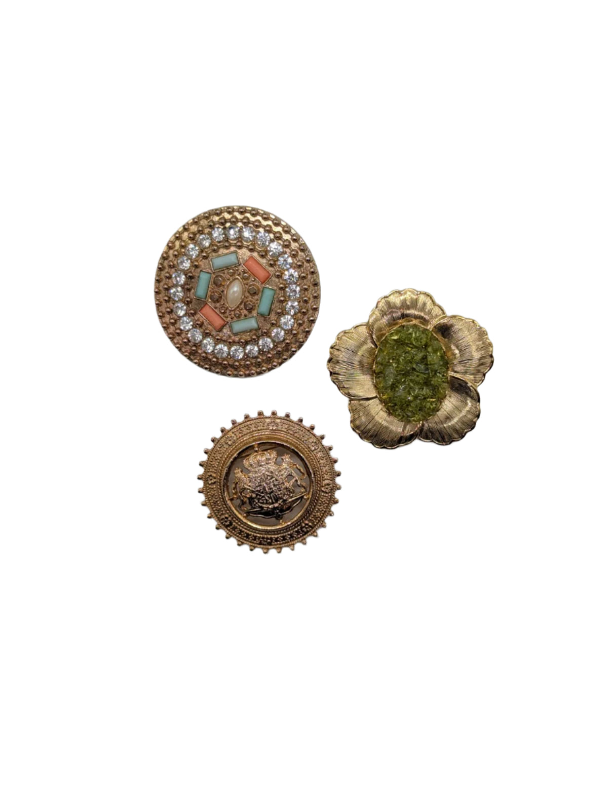 Broochella Regalia Botanica Vintage brooch pin trio set  gold one flower designer luxury men's women's