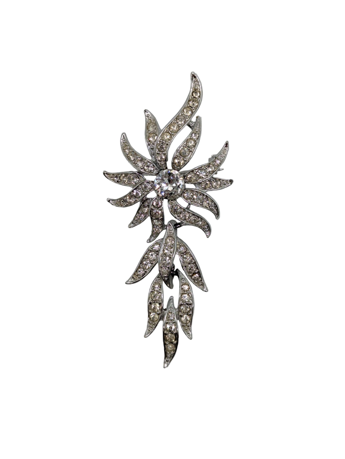 Evening Accent Signed Sarah Coventry Vintage Articulated Brooch clear crystal stones silver tone metal men's women's luxury designer 