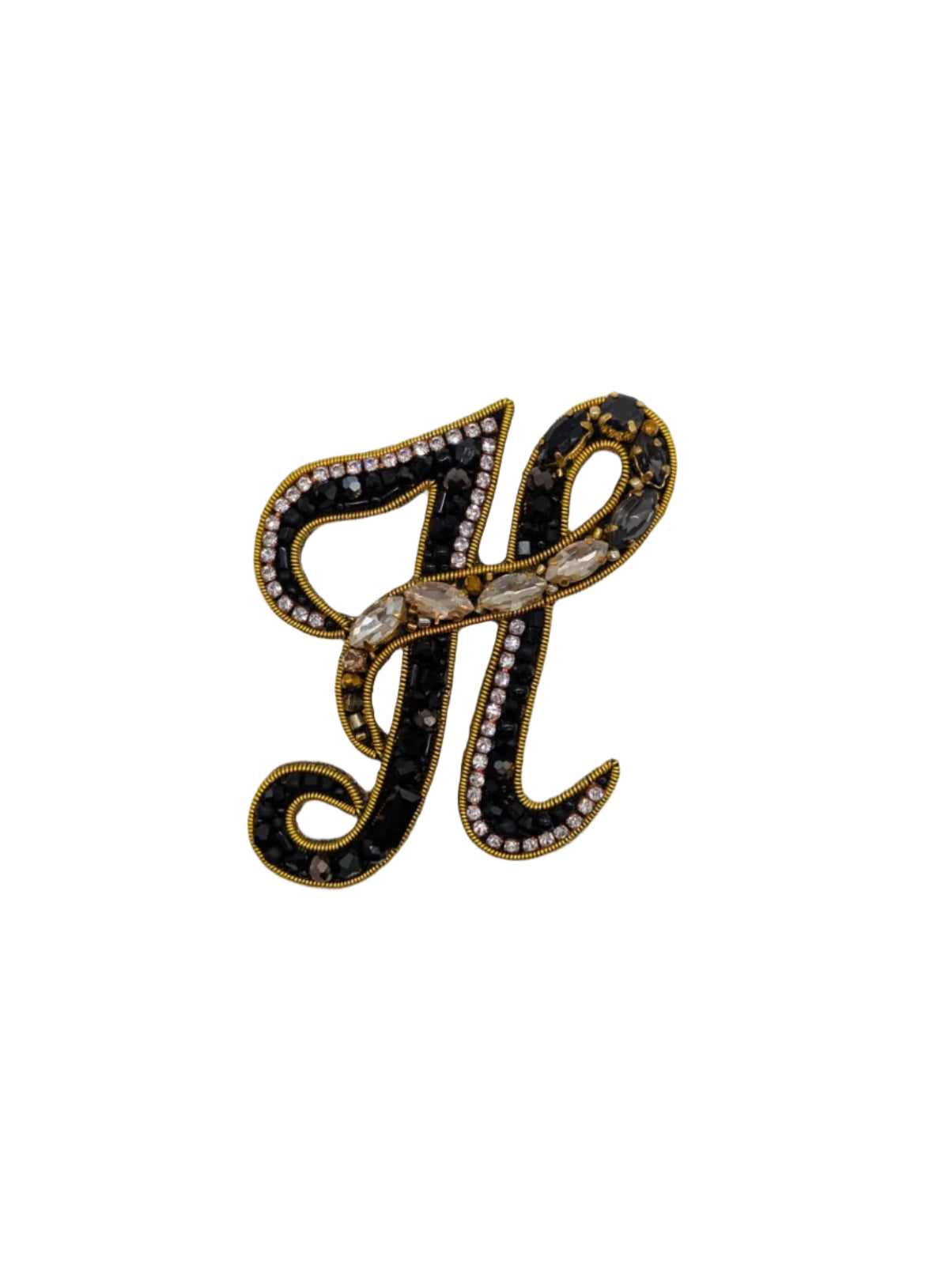 Broochella Men's Initial Alphabet brooch pin gold black hand beaded sequin crystal  handmade designer luxury H