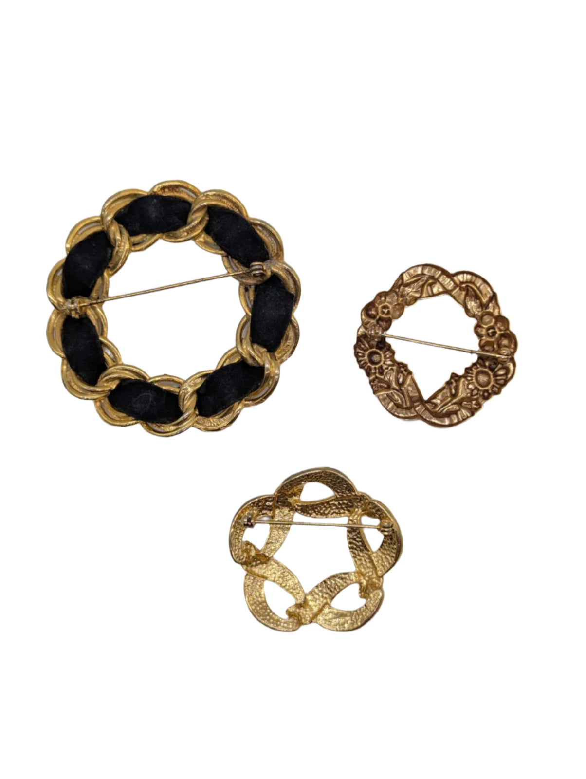 Broochella Golden Wreath vintage brooch pin set trio gold tone metal men's women's vintage designer