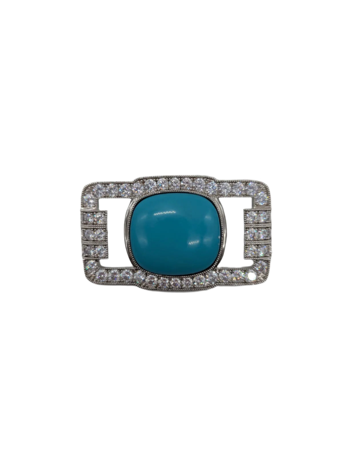 Broochella Men's Libertene brooch pin silver tone metal crystal resin turquoise centre luxury designer 