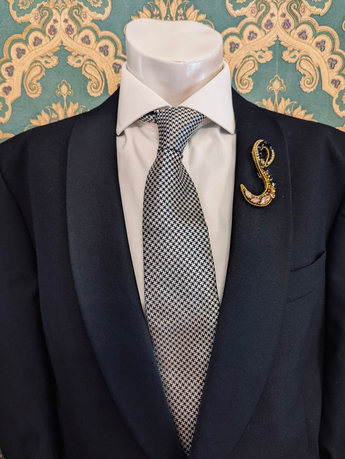 Broochella Men's Initial Alphabet brooch pin gold black hand beaded sequin crystal  handmade designer luxury S