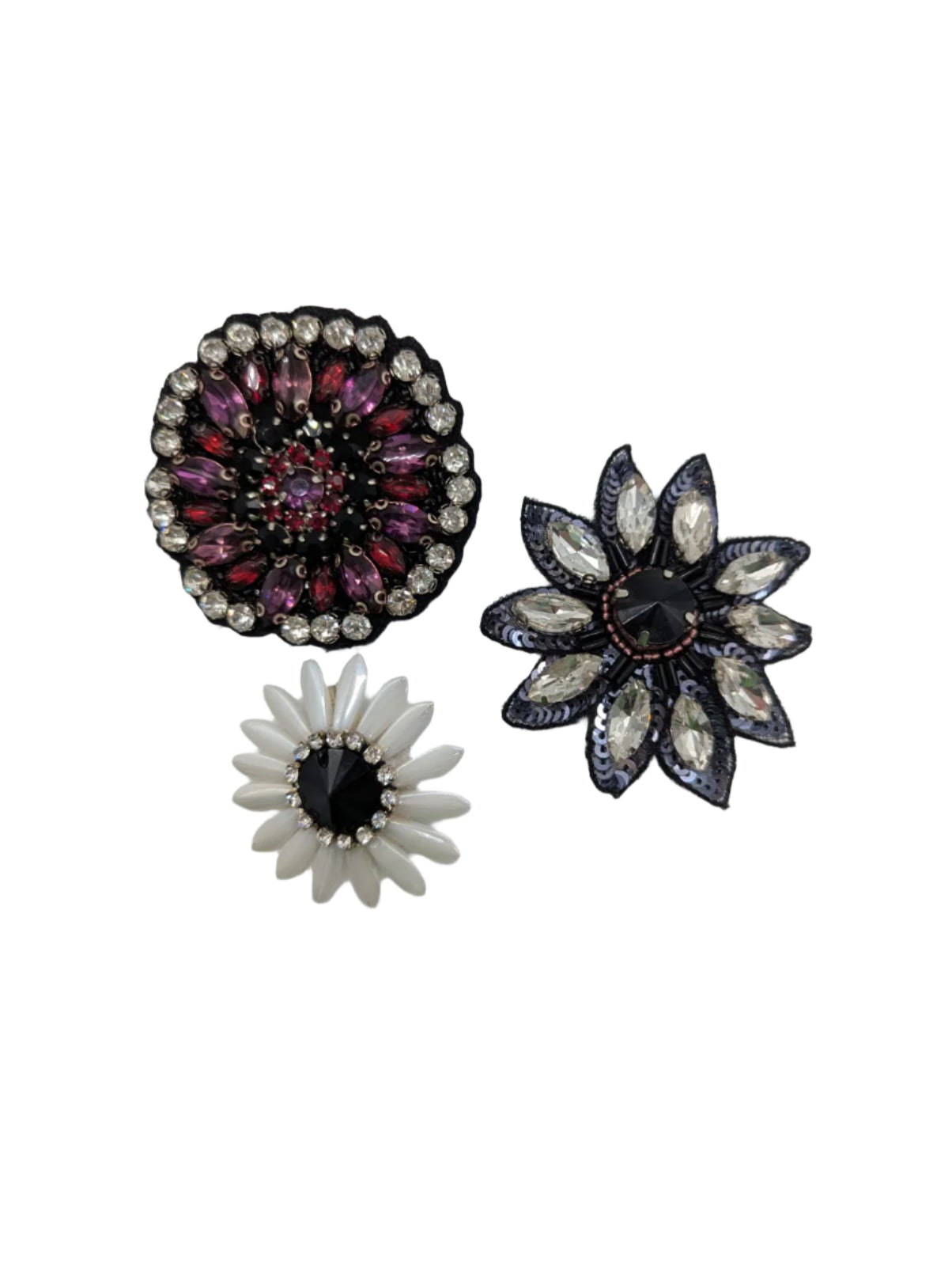 Broochella Men's Flower brooch pin trio  set hand beaded crystal white red crystal handmade luxury designer 