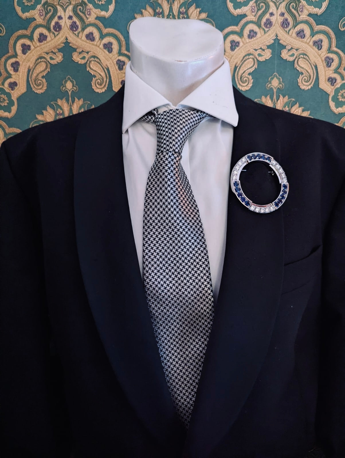 Broochella Men's Moon brooch pin silver tone metal blue clear crystal luxury designer