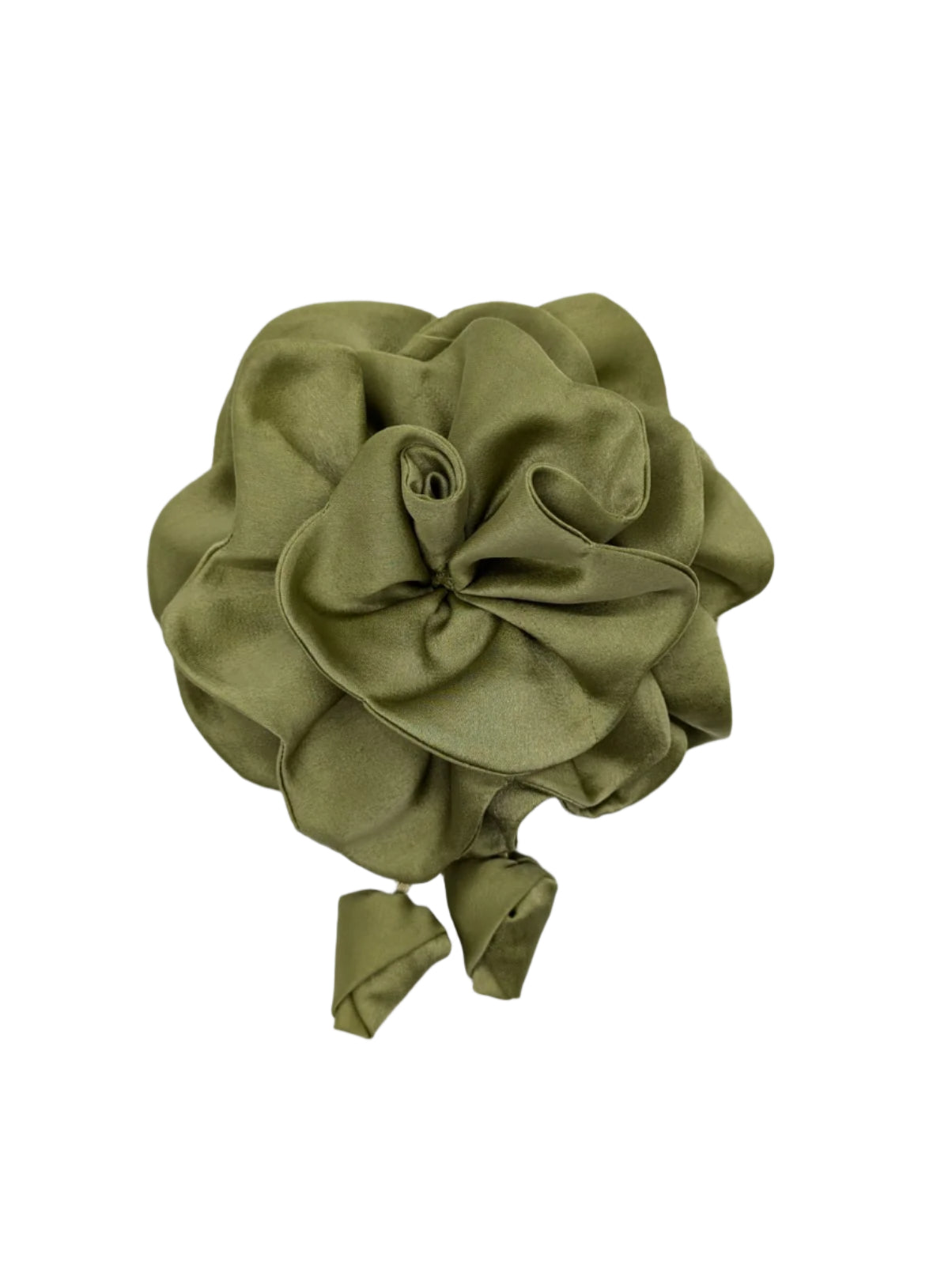 Broochella Men’s Rosetta flower brooch pin silk satin handmade luxury designer avocado green 