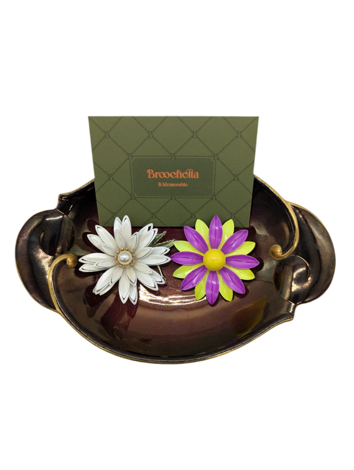 Broochella vintage brooch set duo flower pop enamel luxury designer white purple men’s women’s retro