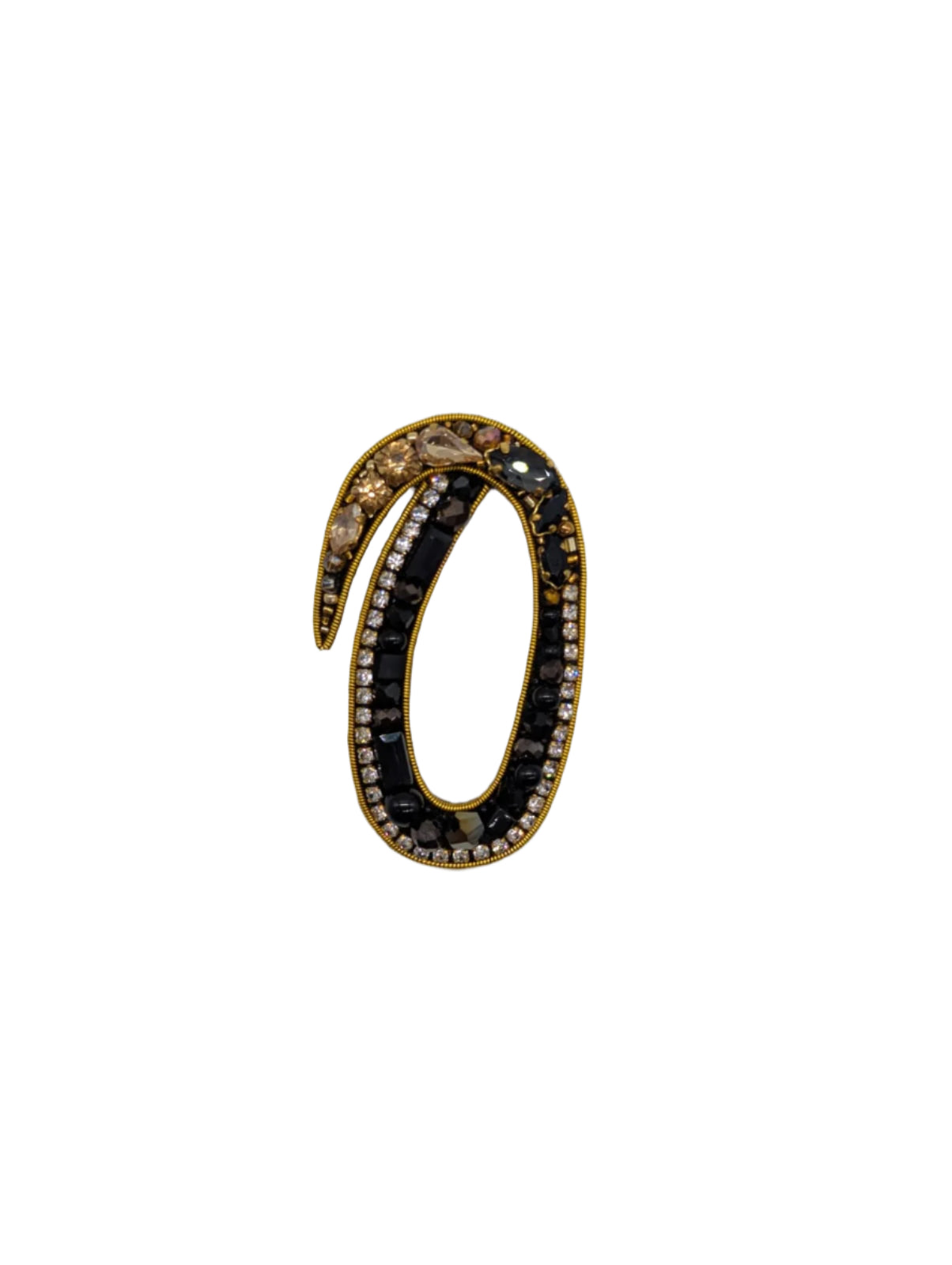 Broochella Men's Initial Alphabet brooch pin gold black hand beaded sequin crystal  handmade designer luxury O