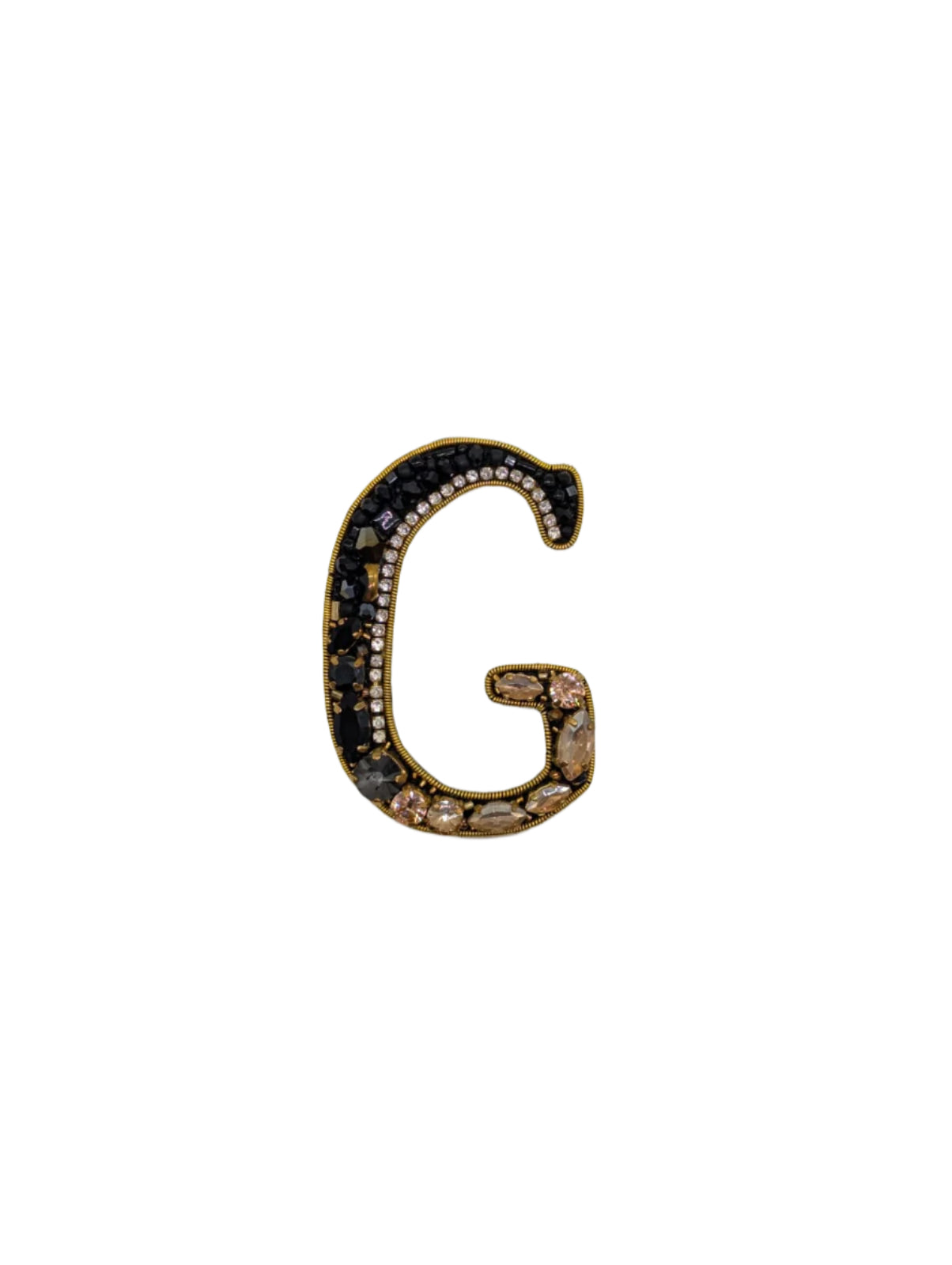 Broochella Men's Initial Alphabet brooch pin gold black hand beaded sequin crystal  handmade designer luxury G