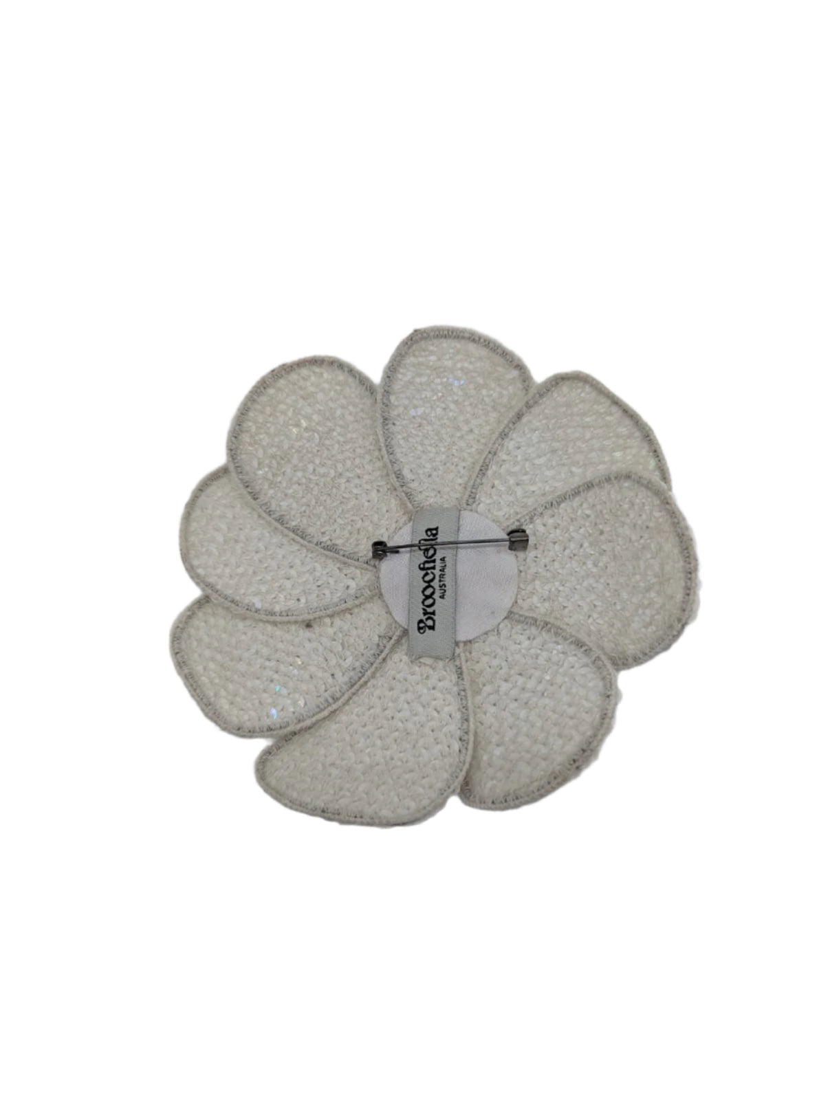 Broochella Scintillante white sequin flower brooch. Wedding bridal accessory
