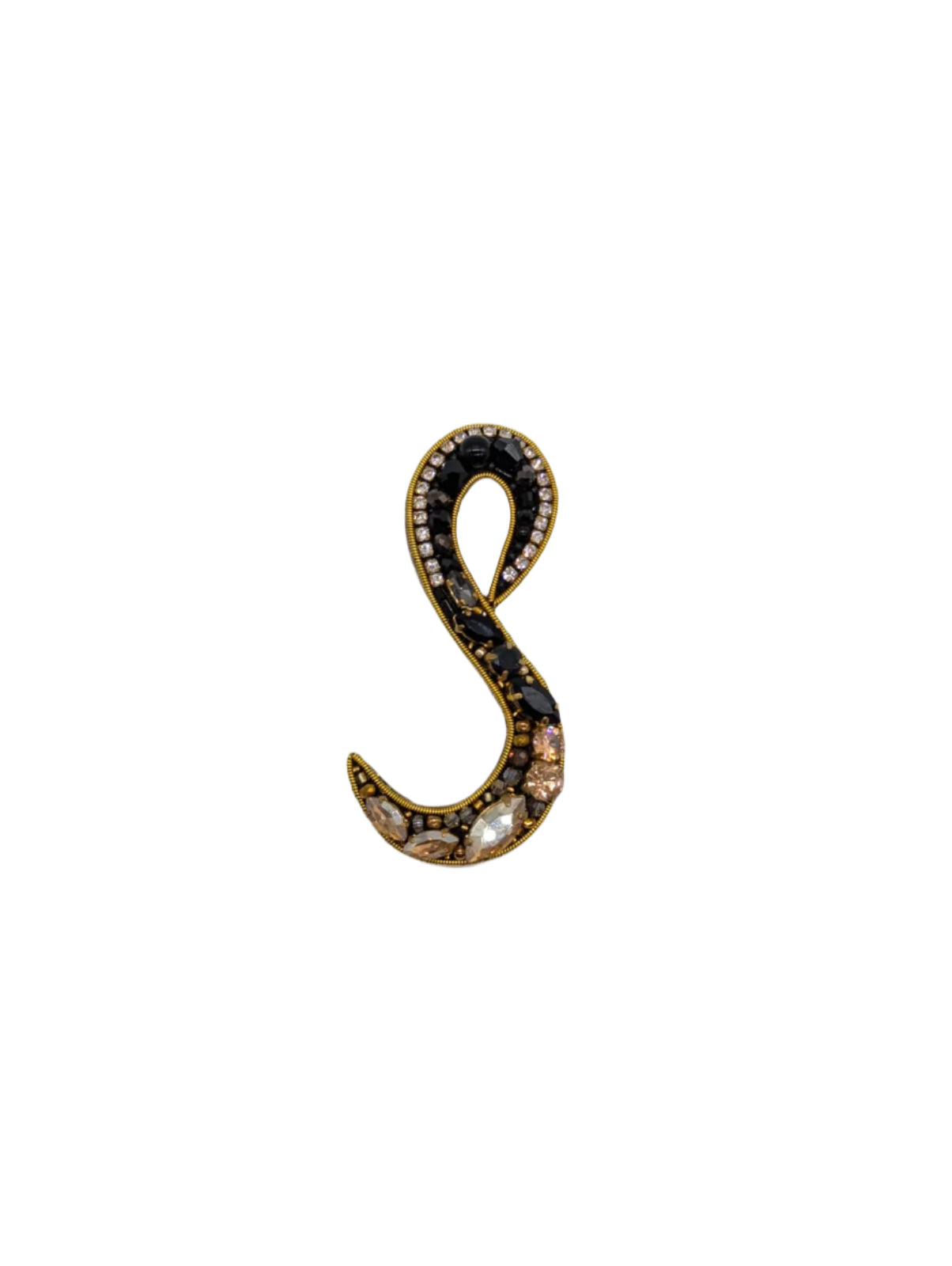 Broochella Men's Initial Alphabet brooch pin gold black hand beaded sequin crystal  handmade designer luxury S
