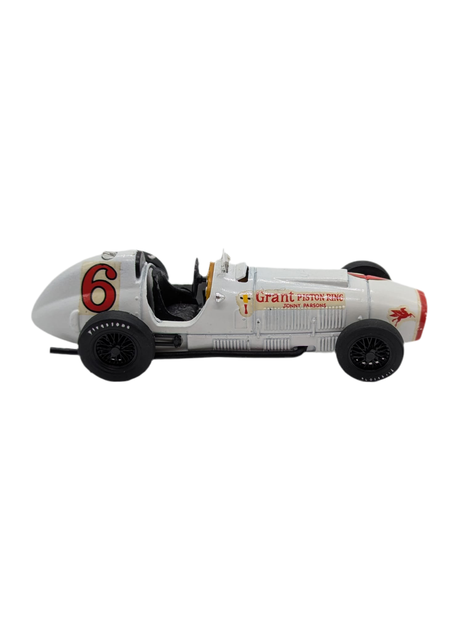 Broochella Bianca Number six vintage white Grand Prix racing car brooch pin metal women’s men’s designer 