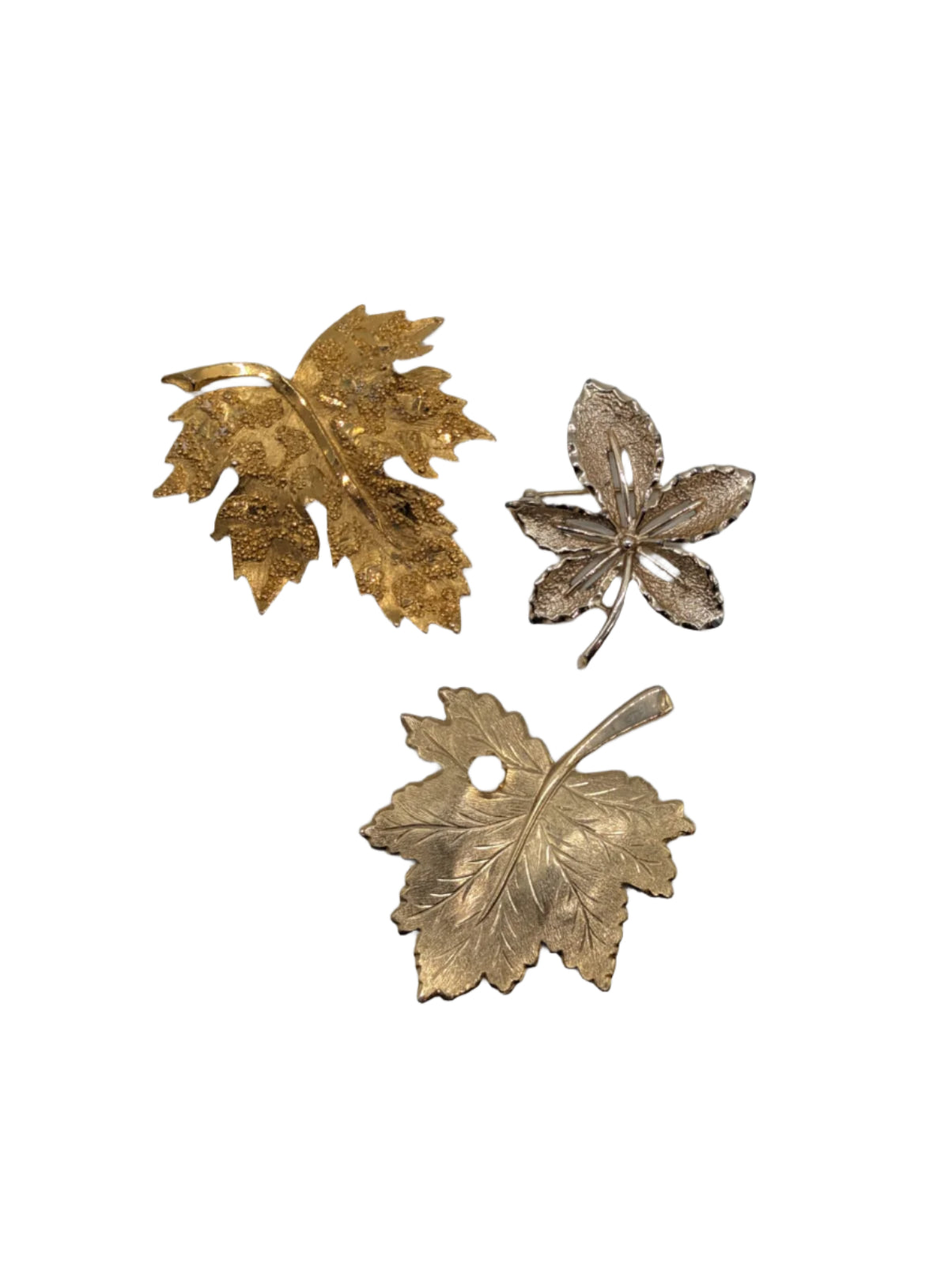 Broochella Foglia d’Oro collection vintage brooch pin set trio leaf gold tone metal men’s women’s designer luxury 