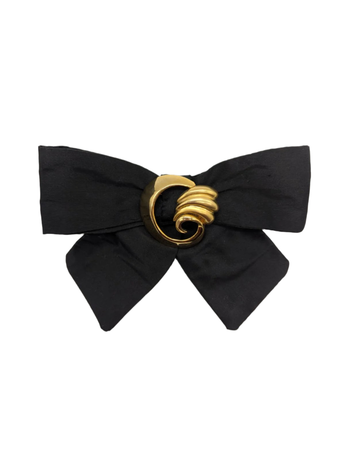 Broochella Noir decadence Bow brooch pin vintage gold tone metal embellishment handmade black silk men's women's luxury designer 