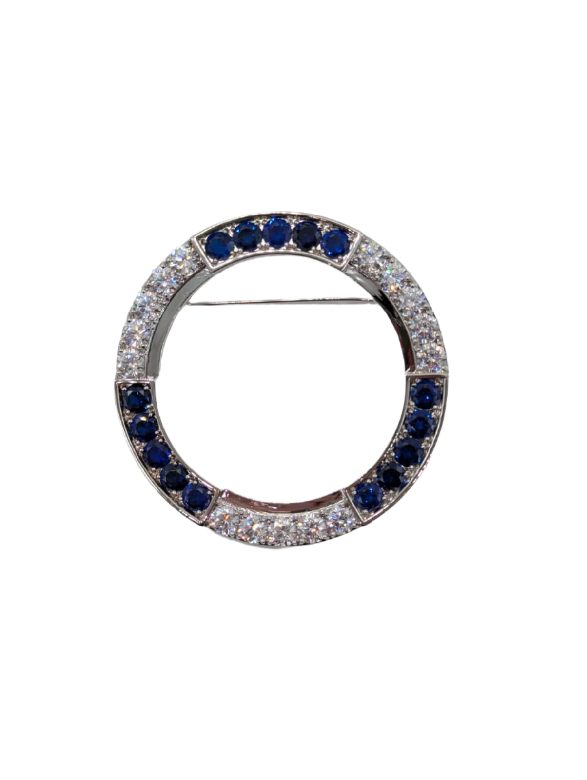 Broochella Men's Moon brooch pin silver tone metal blue clear crystal luxury designer