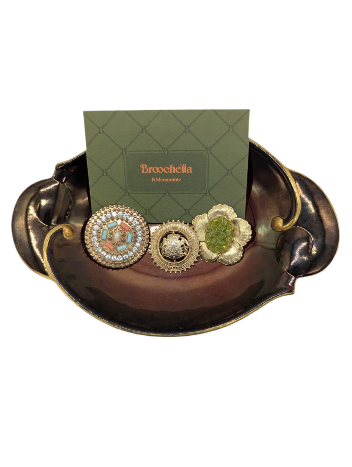 Broochella Regalia Botanica Vintage brooch pin trio set  gold one flower designer luxury men's women's 
