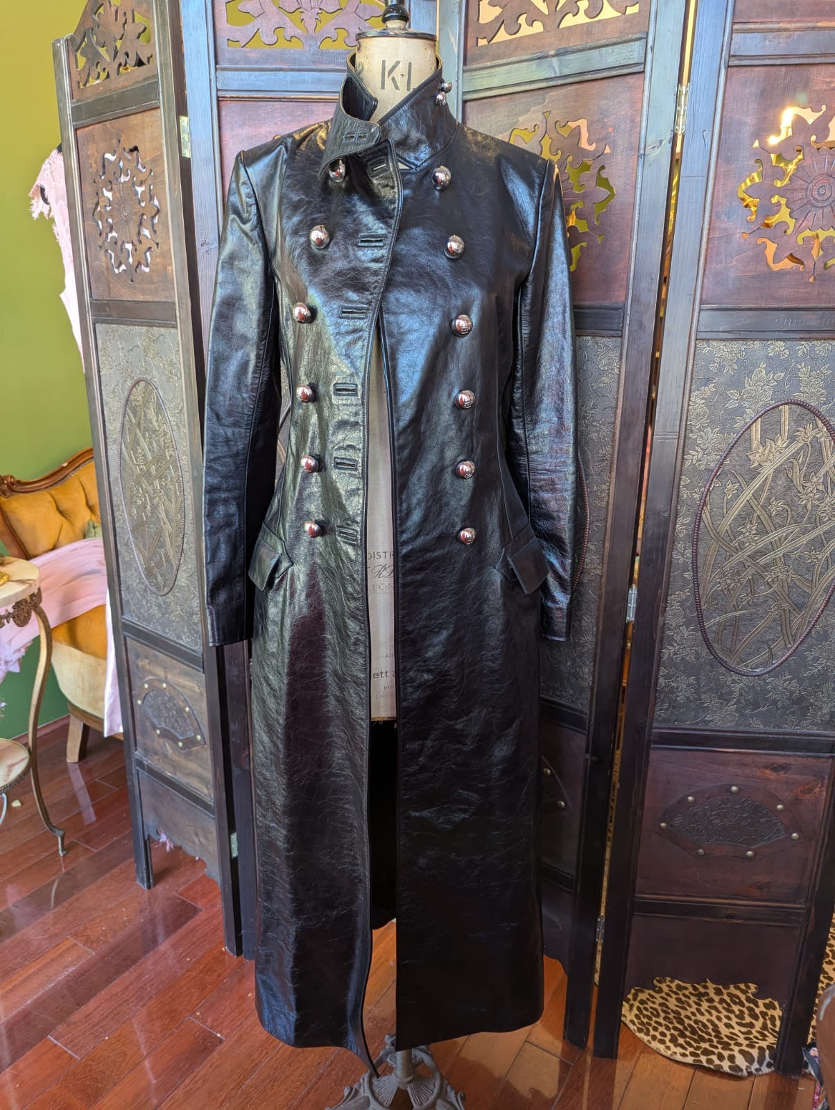 Paco Rabanne Black Leather Military Coat – Size 36