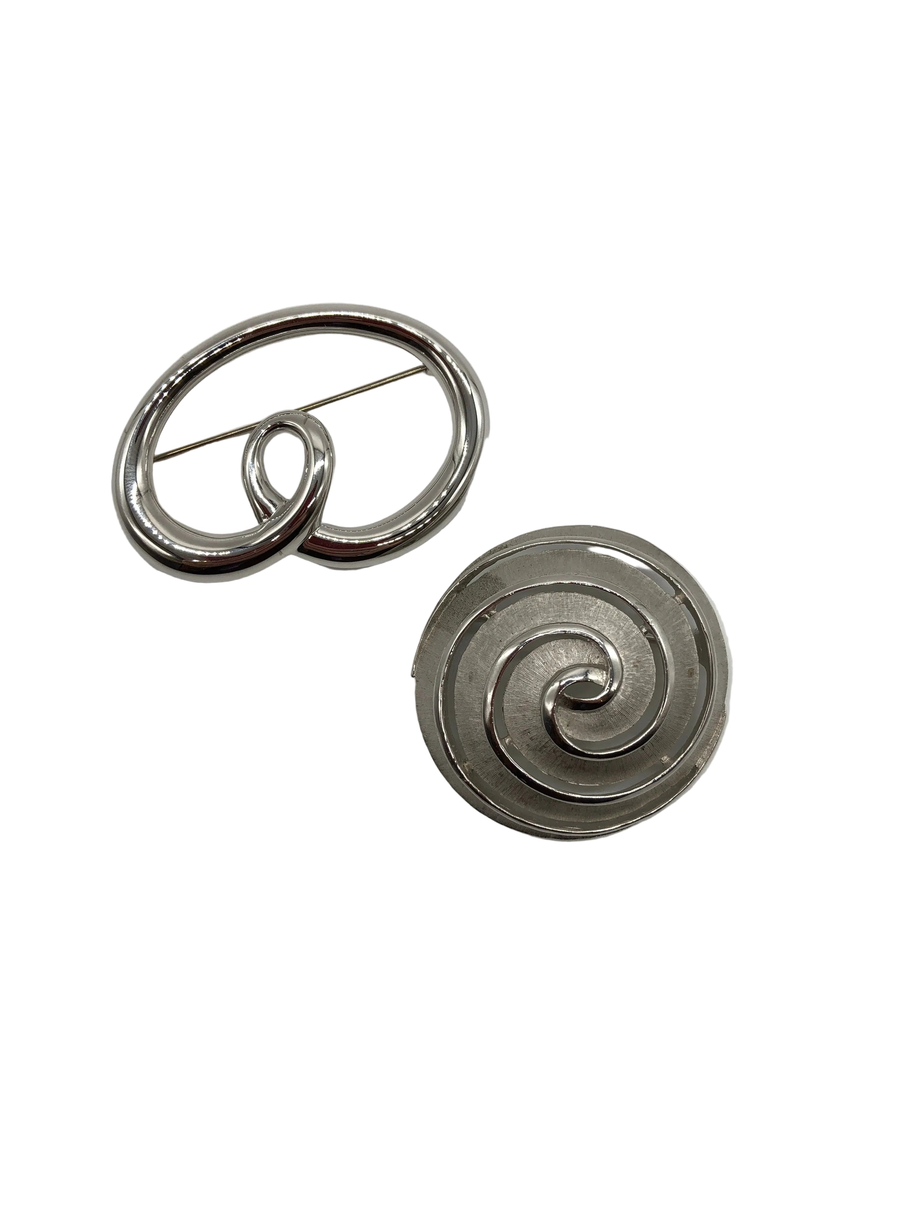 Trifari and Monet Silver Tone Vintage Brooch Duo